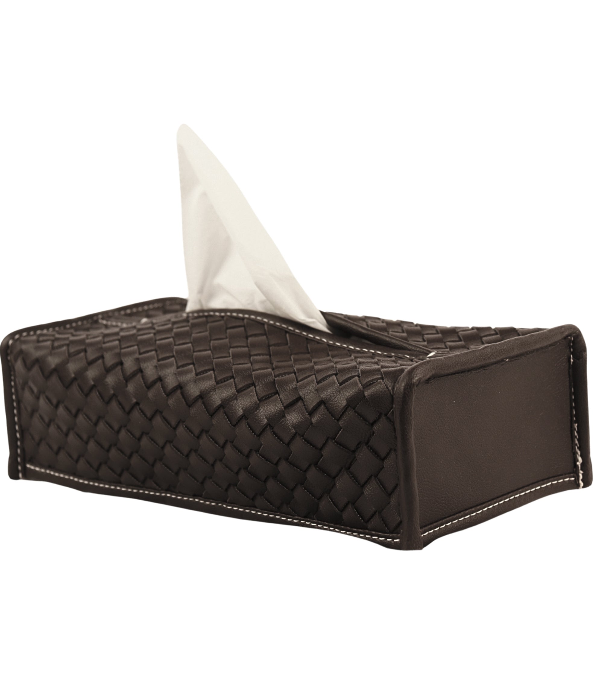 Premsons® Woven Design Artificial Faux Vegan Leatherette Tissue Paper Box for Dining Room Kitchen Bedroom Car and Home Décor (Dark Brown, Rectangular Sleeve)