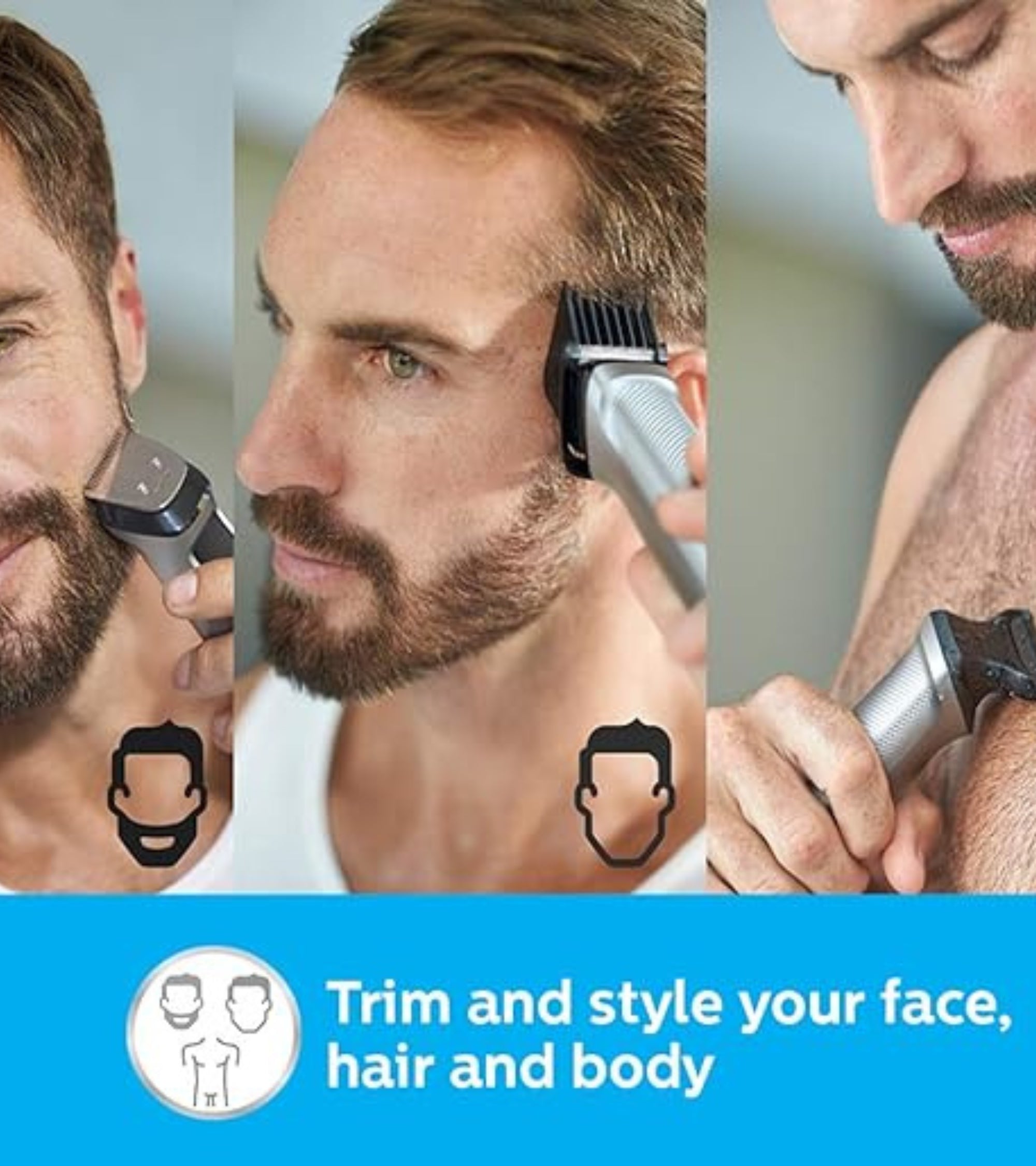PHILIPS MG7715/15 Multigroom 7000 Series 13-in-1 Trimmer for Men | Face, Hair & Body Grooming Kit | 120 Min Runtime | Self-Sharpening Blades | Grey | Free Size