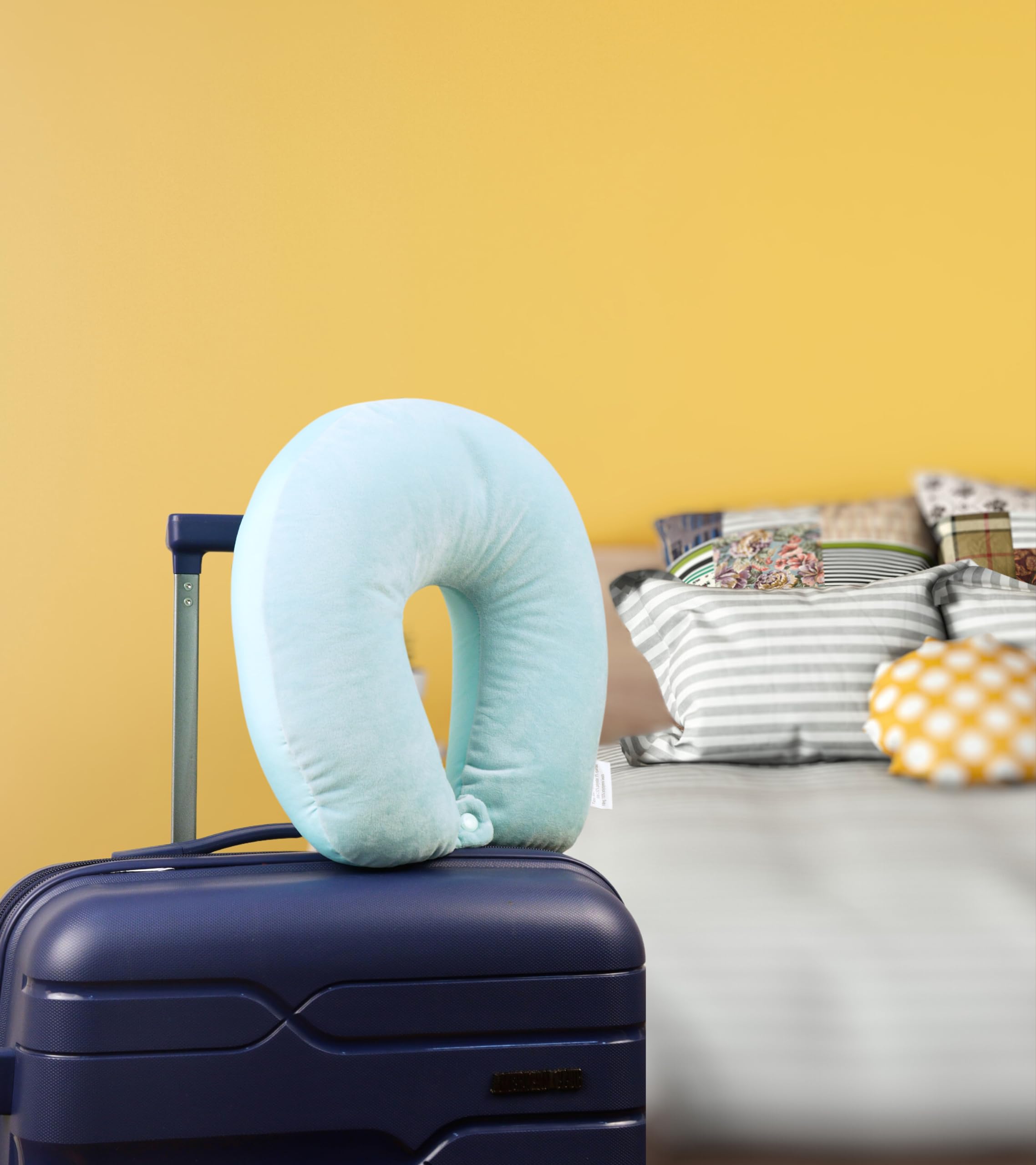 Cushy® Travel Neck Pillow with 360-Degree Head Support - Memory Foam Luxury Soft Pillow for Sleeping Rest - Home Travel Airplane Car - Plain, Blue