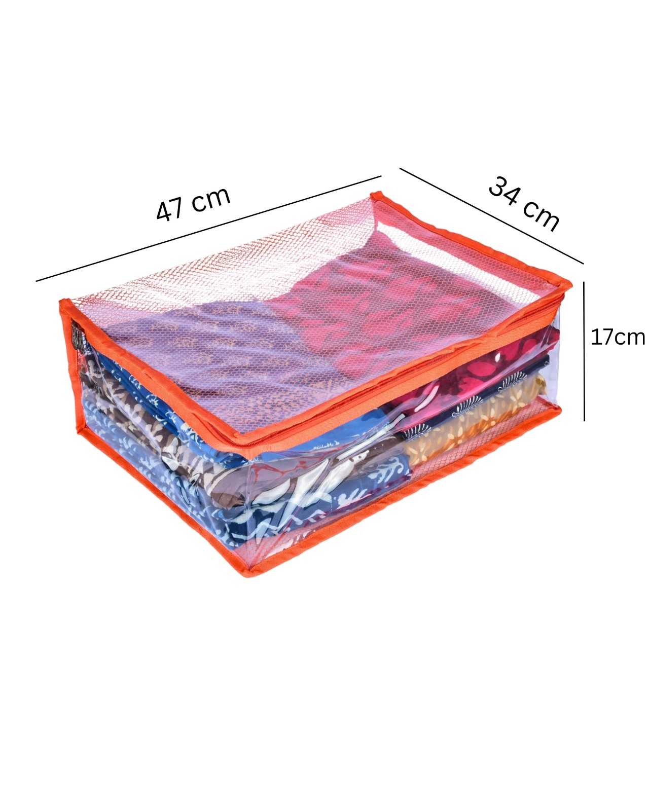 Premsons® Transparent Saree Cover with Zip | Durable & Foldable Storage Organizer for Wardrobe | Protects from Dust & Moisture | Pack of 2 | Orange