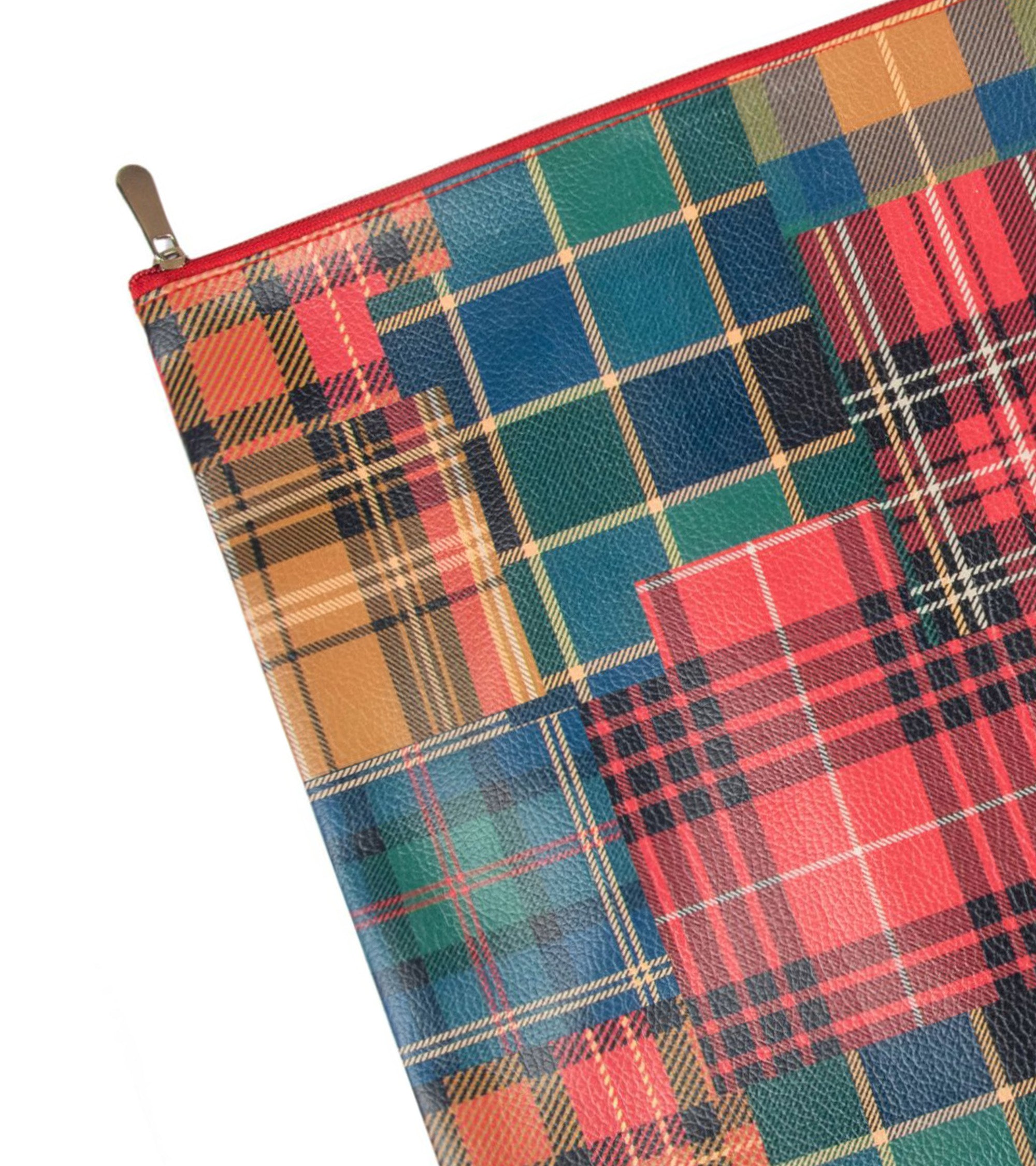 Premsons® Tartan Pattern Pouch | Classic Check Design, Durable Fabric, Zip Closure, Multipurpose Storage