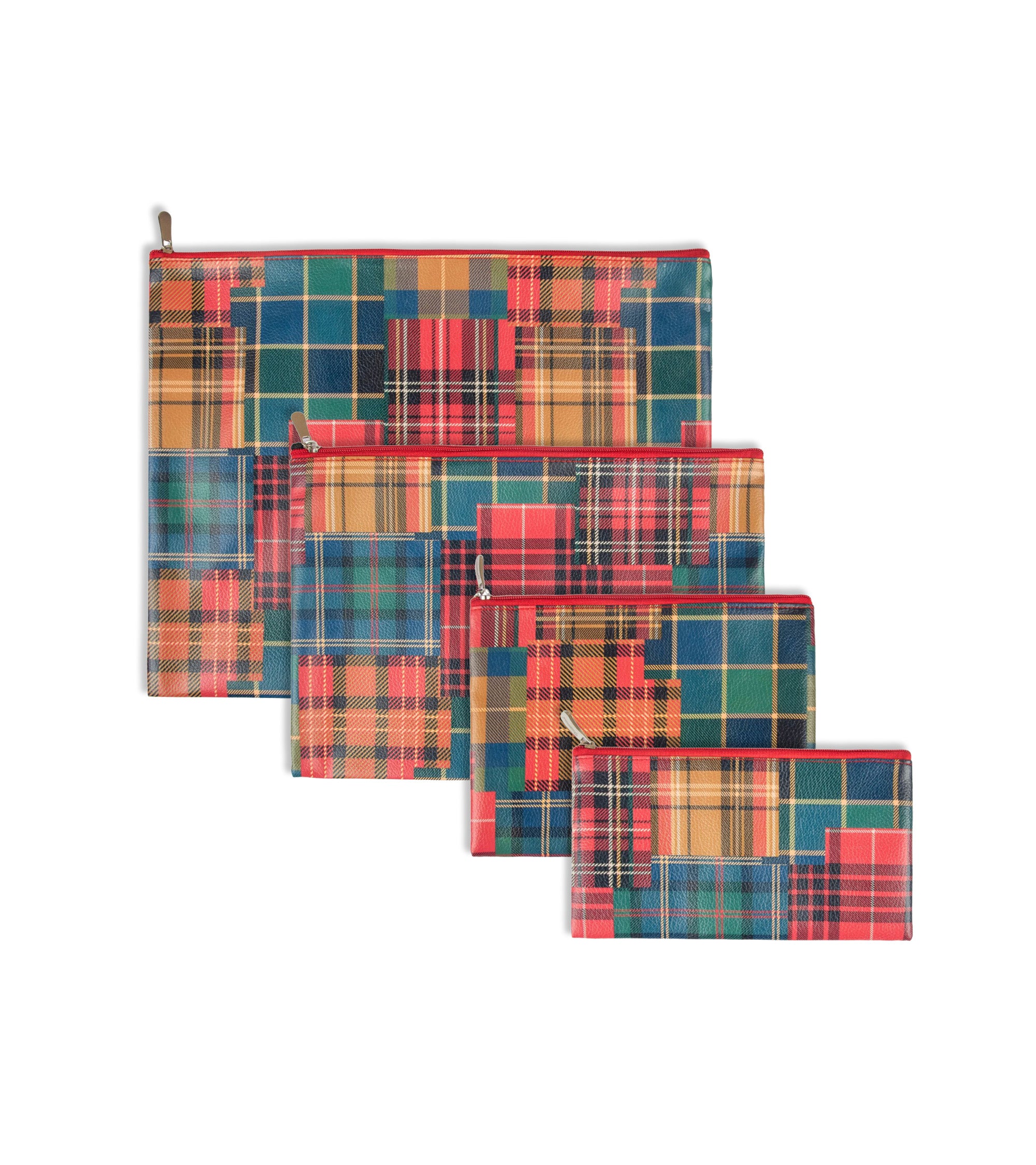 Premsons® Tartan Pattern Pouch Set of 4 (XL, L, M, S) | Classic Check Design, Durable Fabric, Zip Closure, Multipurpose Storage