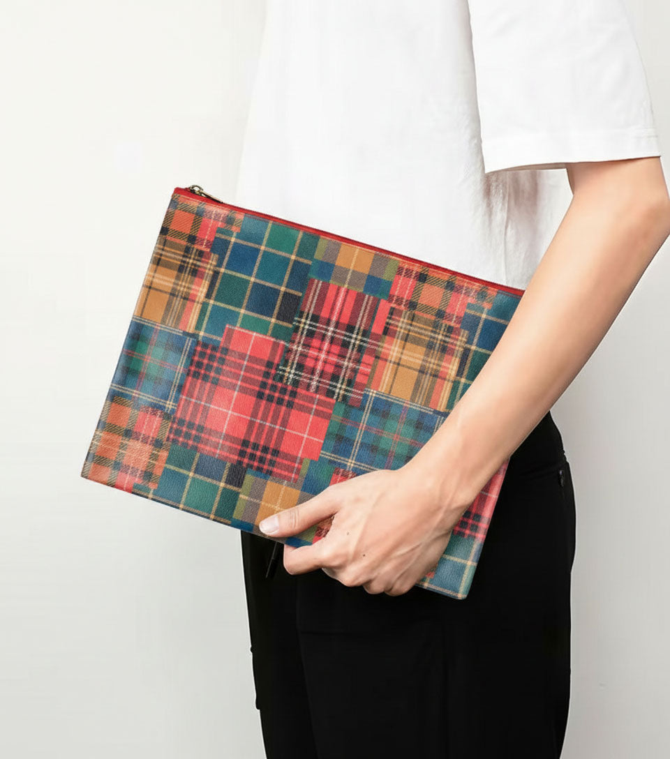 Premsons® Tartan Pattern Pouch | Classic Check Design, Durable Fabric, Zip Closure, Multipurpose Storage