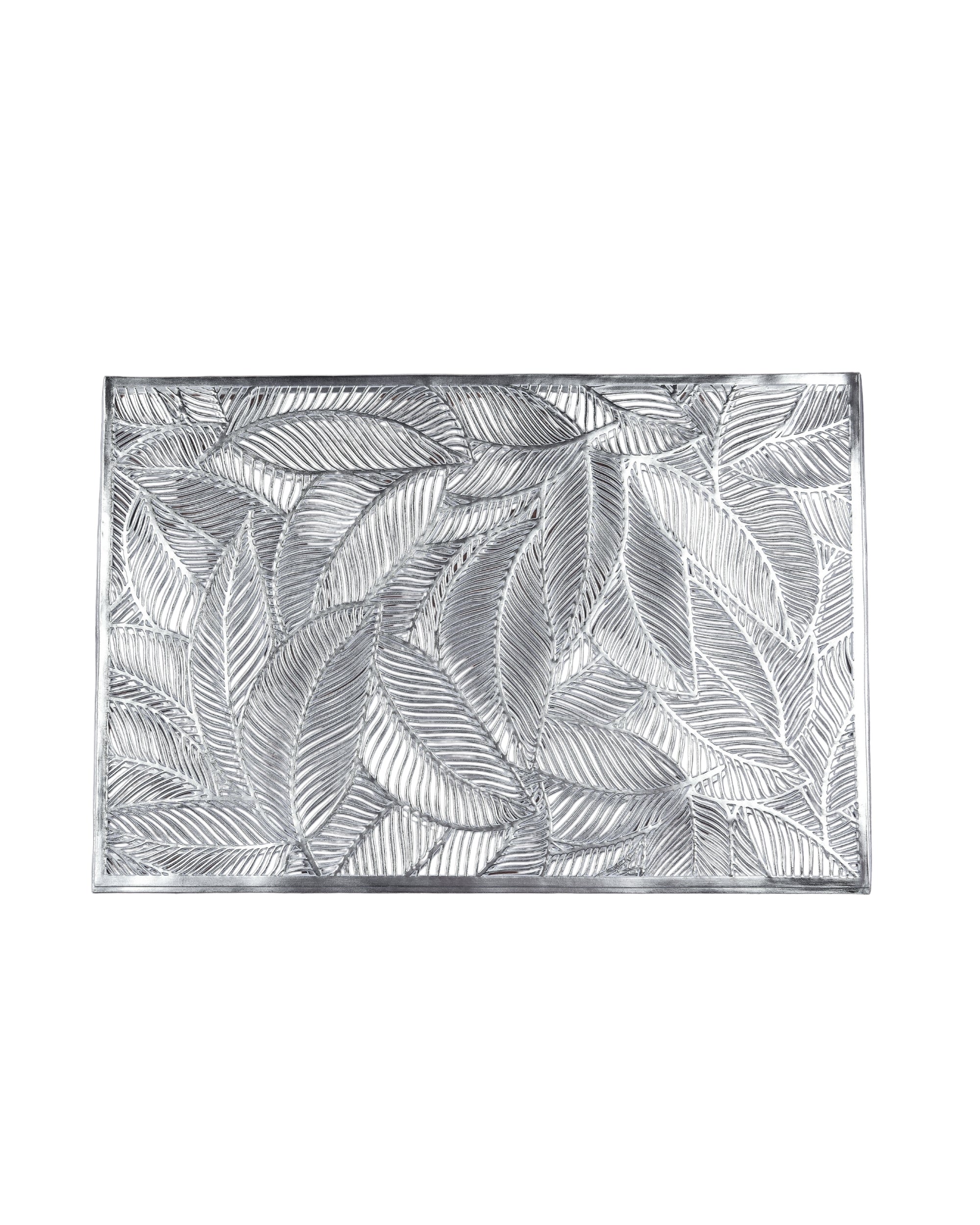 Premsons® Modern Silver Leaf Design Rectangle Metallic Placemats – Washable, Wipeable, Non-Slip & Stain-Resistant Hollow Table Mats for Dining, Kitchen, Wedding & Party Decoration