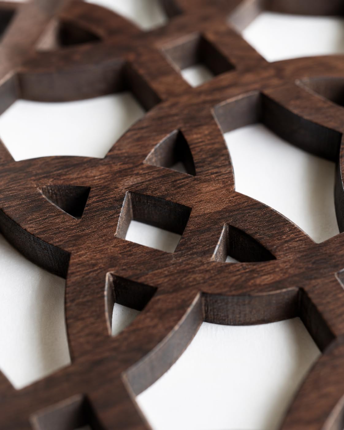 Premsons® Wooden Trivet Square Interlocking Geometric Cutwork Design Dark Brown Heat Resistant Table Protector for Hot Pots, Pans & Serving Dishes(Pack of 2)