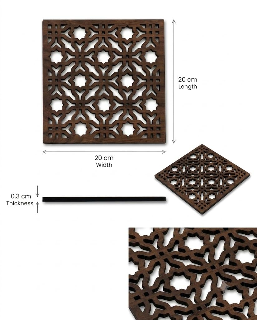 Premsons® Wooden Trivet Square Dark Brown | Decorative Laser Cut Heat Resistant Pot Holder for Hot Pots, Pans & Serving Dishes | Table & Countertop Protector(Pack of 2)