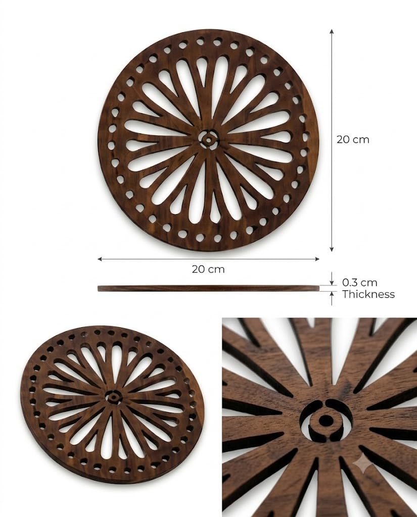 Premsons® Sunflower Inspired Wooden Trivet | Light Brown Round Decorative Pot Holder | Heat Resistant Wooden Table Mat for Kitchen & Dining (Pack of 2)