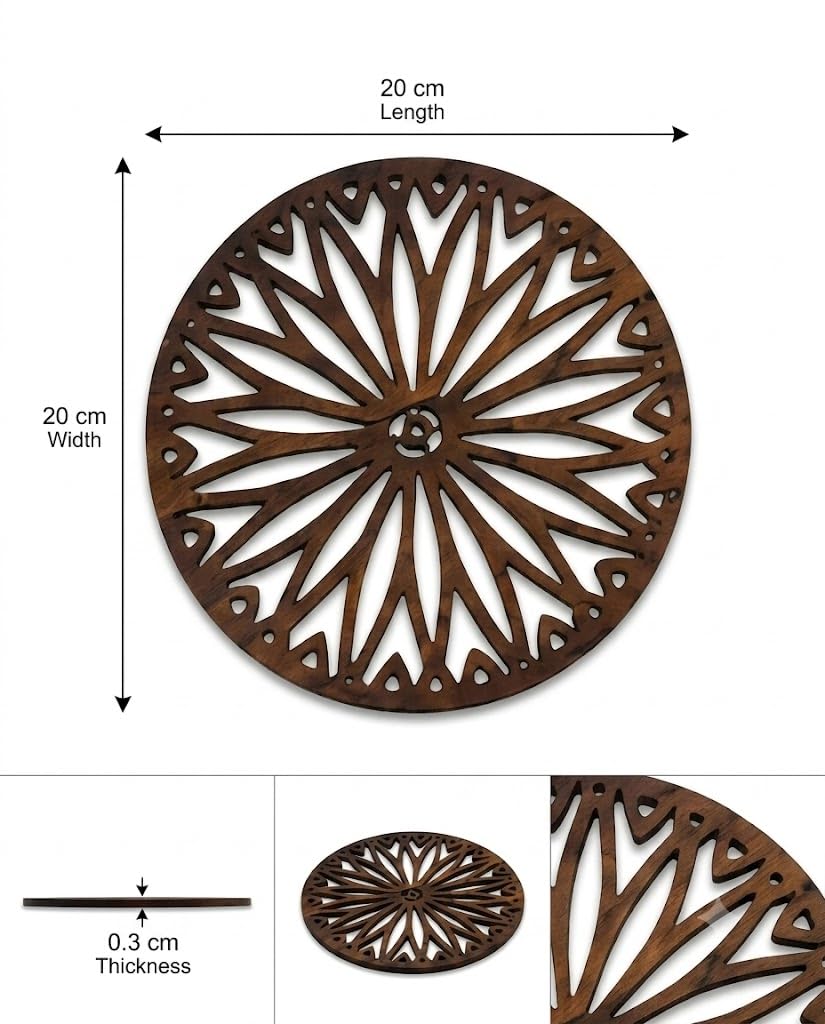 Premsons® Daisy Bloom Design Wooden Trivet | Dark Brown Round Decorative Heat Resistant Pot Stand | Wooden Table Protector