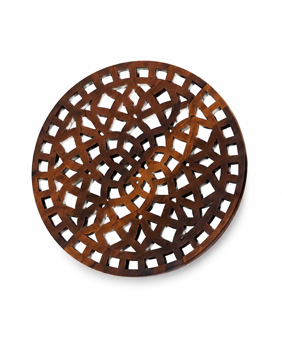 Premsons® Interlocking Floral Lattice Design Wooden Trivet | Light Brown Round Heat Resistant Pot Stand | Decorative Wooden Table Protector for Hot Pots, Pans & Serving Dishes(Pack of 2)