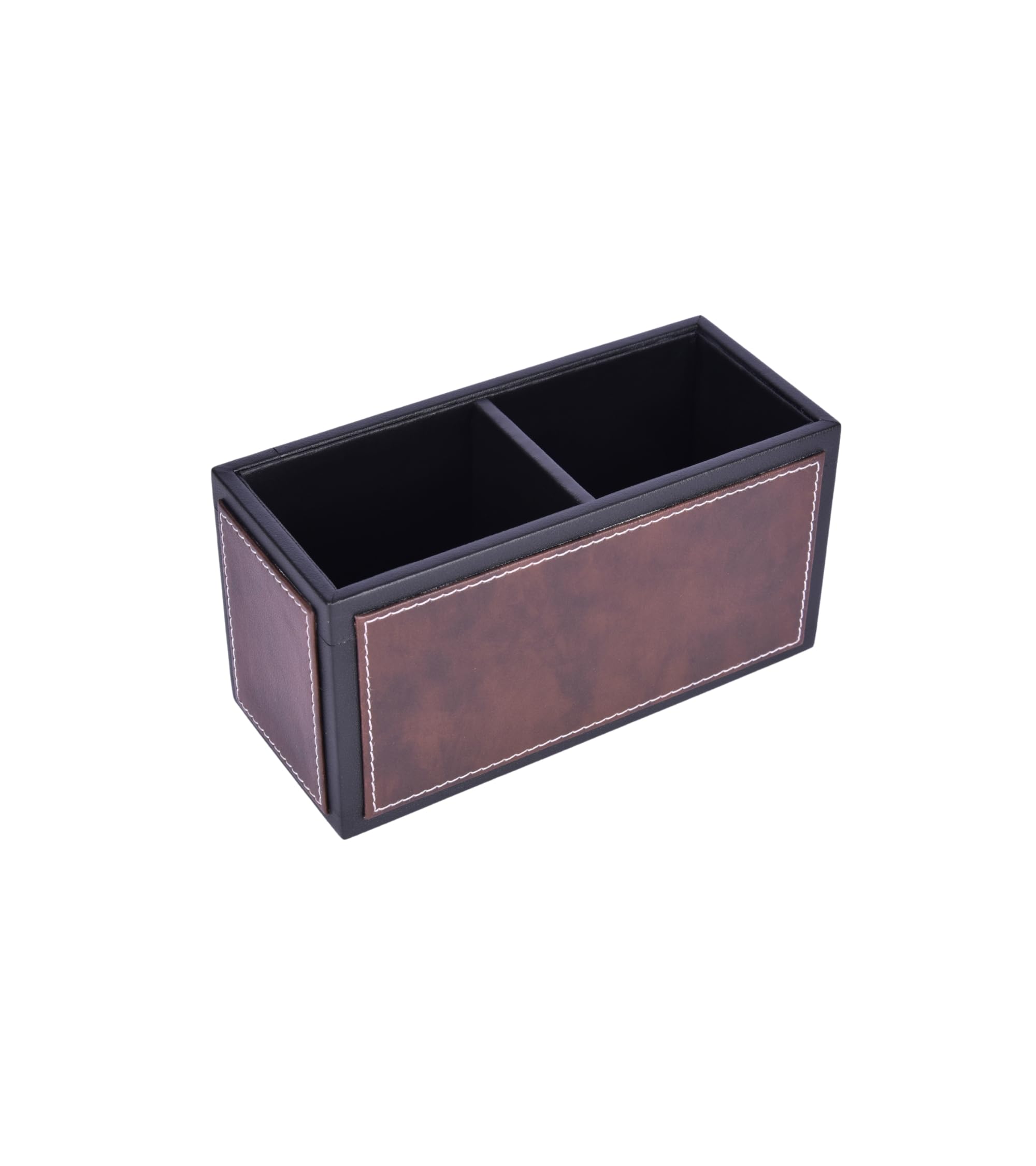 Premsons® Leatherette Cutlery Holder | Multipurpose Organizer for Kitchen and Tableware (Dark Brown & Black, 2 Section)