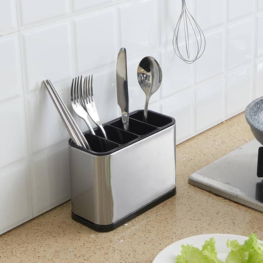 Premsons® Stainless Steel Cutlery Bucket Holder Stand - Multipurpose Kitchen Spoon, Fork & Utensil Organizer - Rust Resistant Storage Container