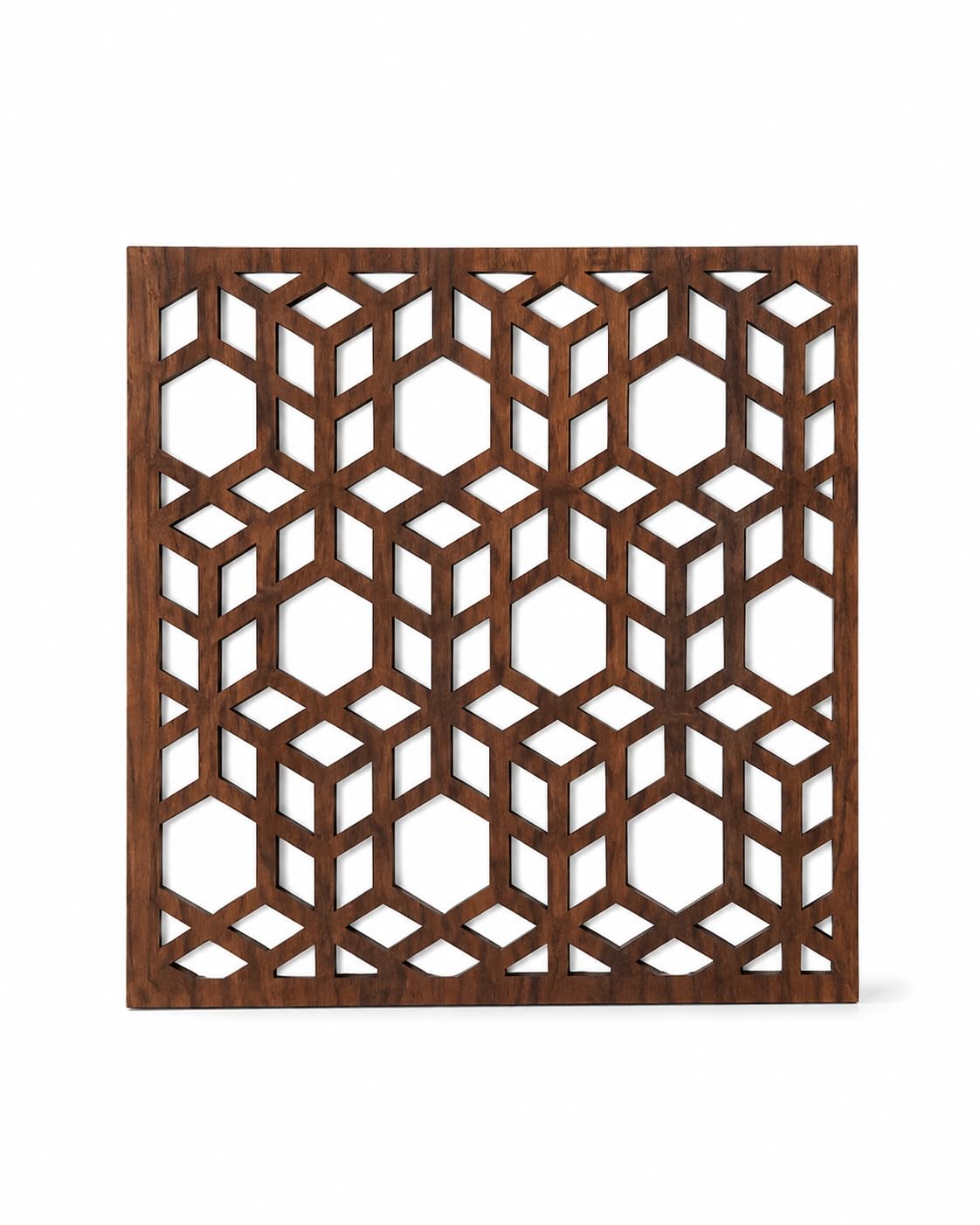 Premsons® Wooden Trivet Square Geometric Cube Design Dark Brown Heat Resistant Table Protector for Hot Pots, Pans & Serving Dishes