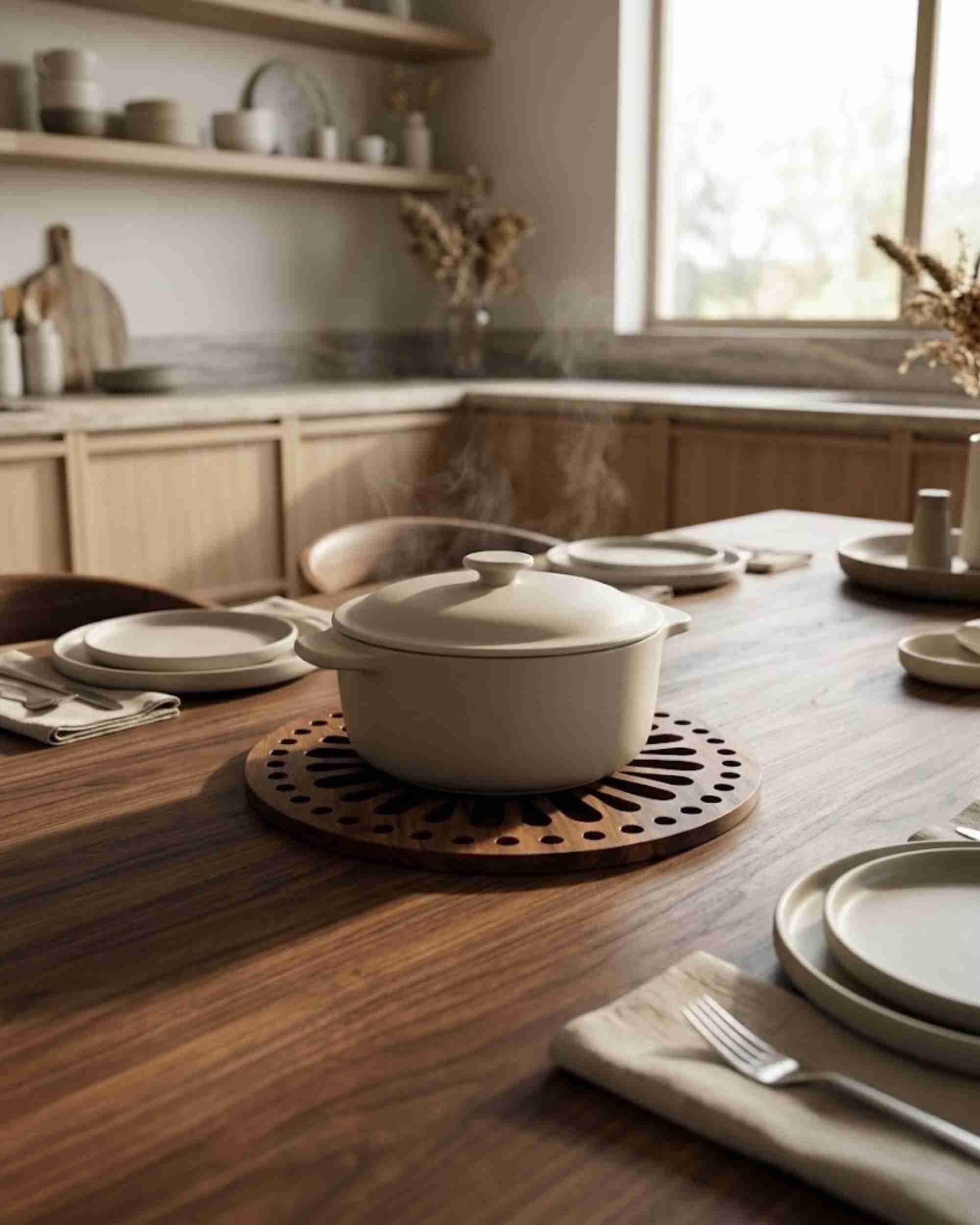 Premsons® Sunflower Inspired Wooden Trivet | Dark Brown Round Decorative Pot Holder | Heat Resistant Wooden Table Mat for Kitchen & Dining