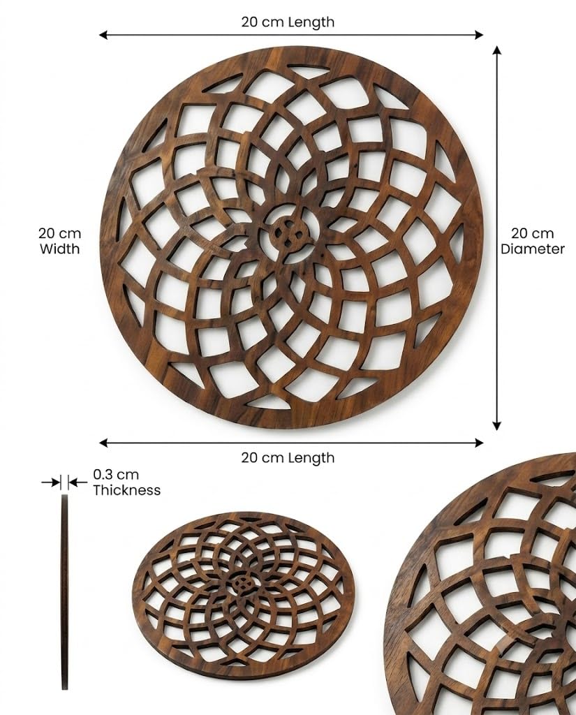Premsons® Light Brown Wooden Floral Spiral Trivet – Round Heat Resistant Wooden Pot Stand | Decorative Table Protector for Hot Pots, Pans & Serving Dishes(Pack of 2)