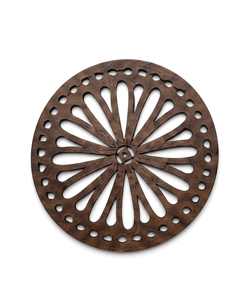 Premsons® Sunflower Inspired Wooden Trivet | Dark Brown Round Decorative Pot Holder | Heat Resistant Wooden Table Mat for Kitchen & Dining