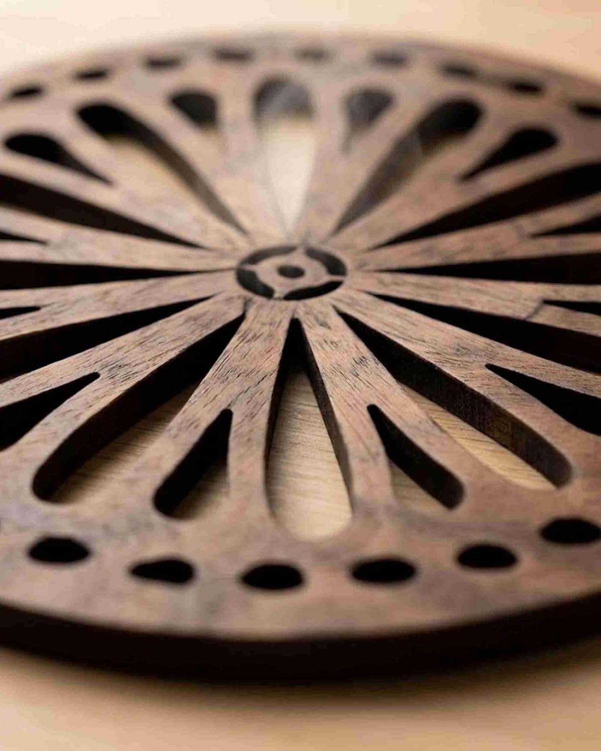 Premsons® Sunflower Inspired Wooden Trivet | Light Brown Round Decorative Pot Holder | Heat Resistant Wooden Table Mat for Kitchen & Dining (Pack of 2)