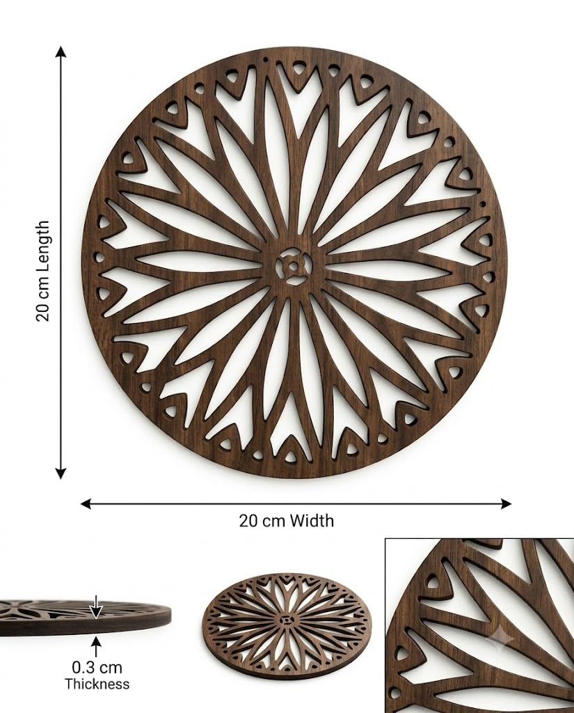 Premsons® Premsons Daisy Bloom Design Wooden Trivet | Light Brown Round Decorative Heat Resistant Pot Stand | Wooden Table Protector(Pack of 2)