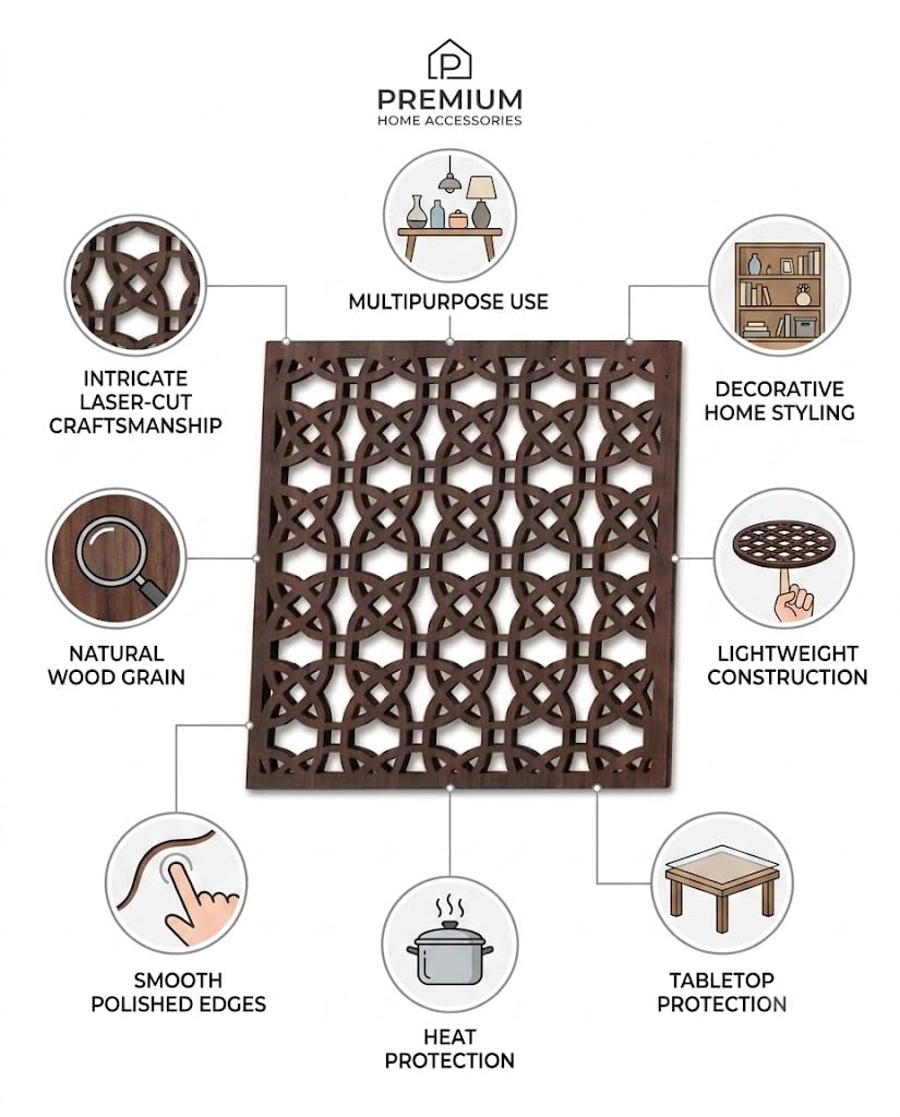 Premsons® Wooden Trivet Square Interlocking Pattern Light Brown Heat Resistant Table Protector