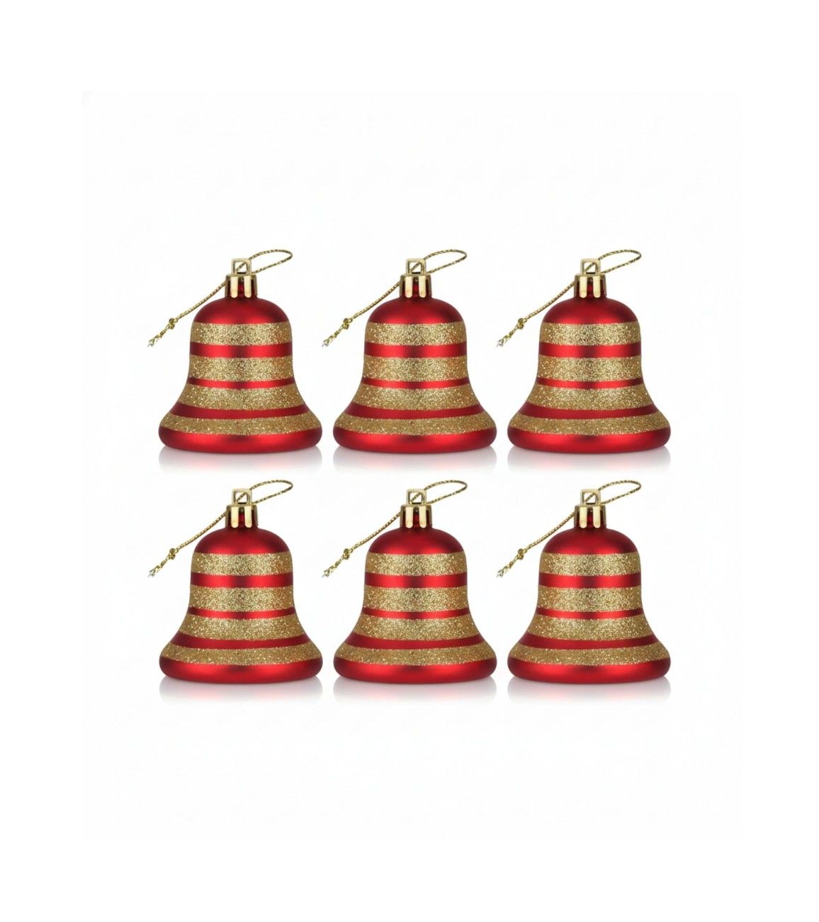 Premsons® Christmas Bell Ornaments – Glitter Hanging Decorations - Pack of 6