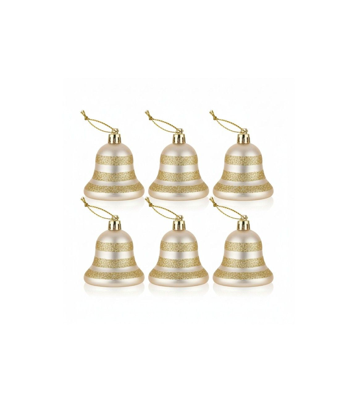 Premsons® Christmas Bell Ornaments – Glitter Hanging Decorations - Pack of 6