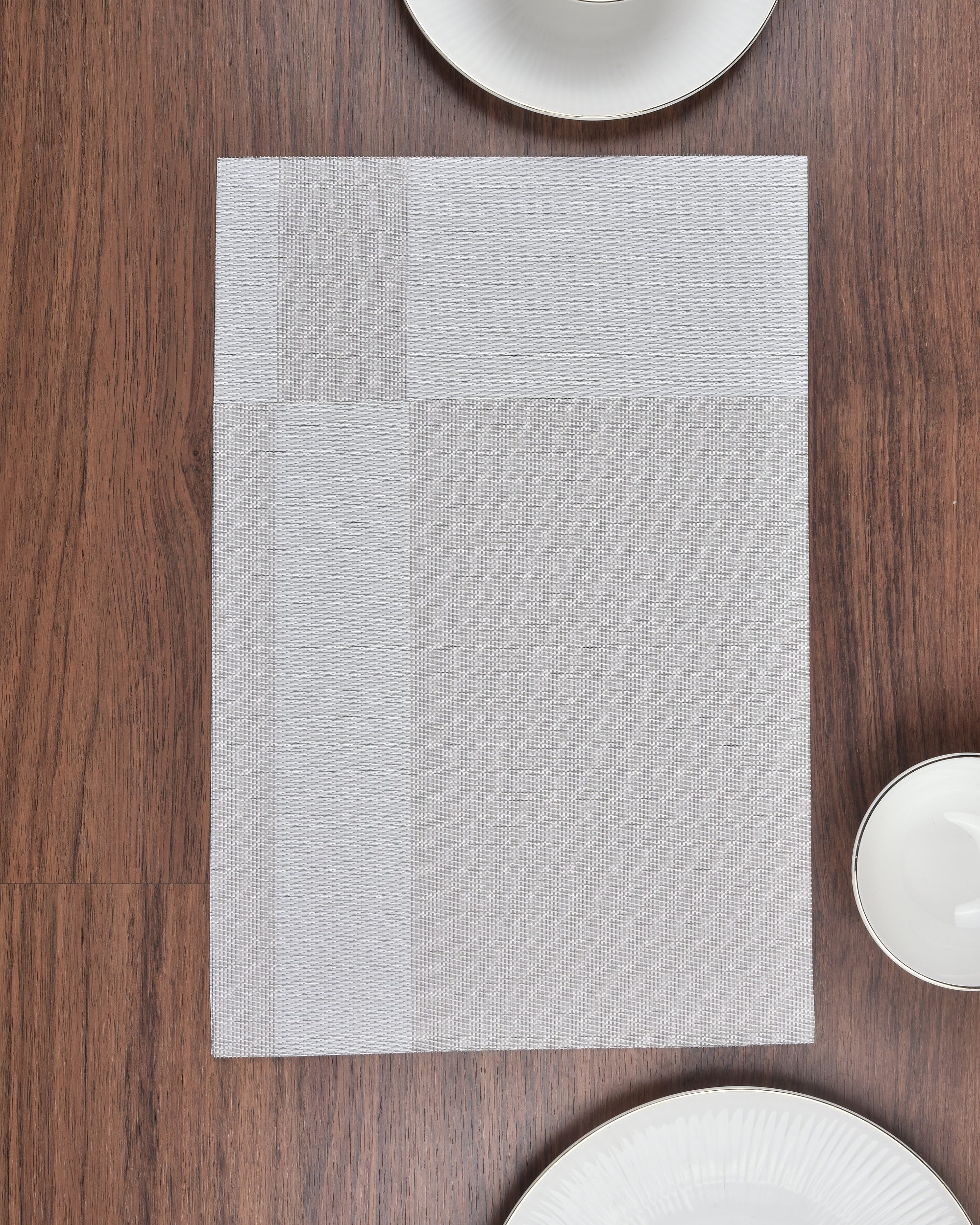 Premsons® Grey Rectangle Metallic Placemats – Washable, Wipeable, Non-Slip & Stain-Resistant Table Mats for Dining, Kitchen, Wedding & Party Décor