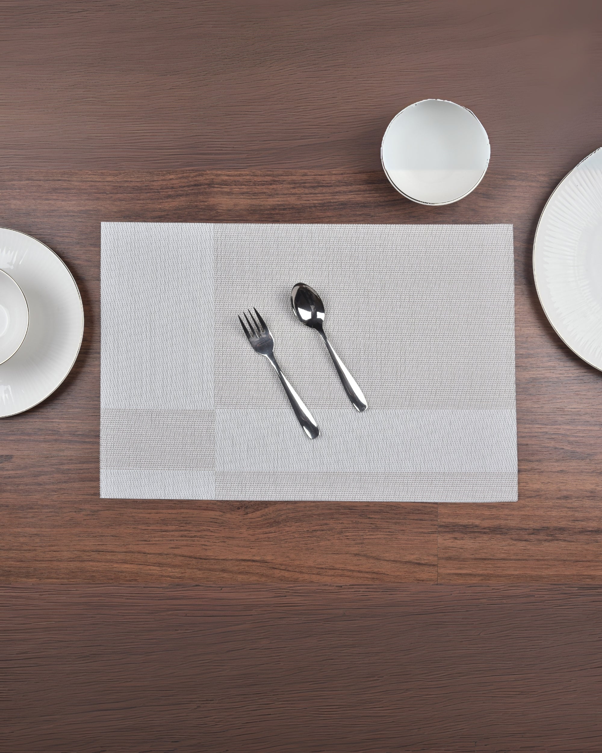 Premsons® Grey Rectangle Metallic Placemats – Washable, Wipeable, Non-Slip & Stain-Resistant Table Mats for Dining, Kitchen, Wedding & Party Décor