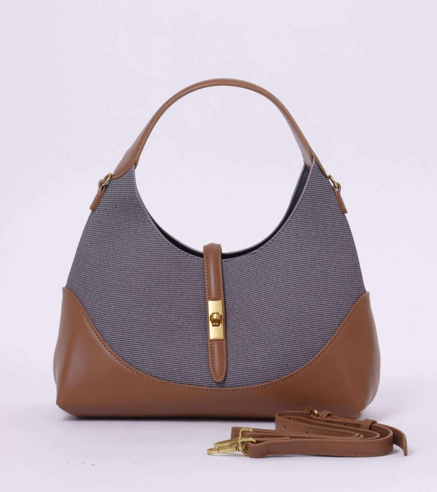 Eternia® Shoulder Bag with Detachable String Strap – Tweed & Vegan Leather Purse - Grey