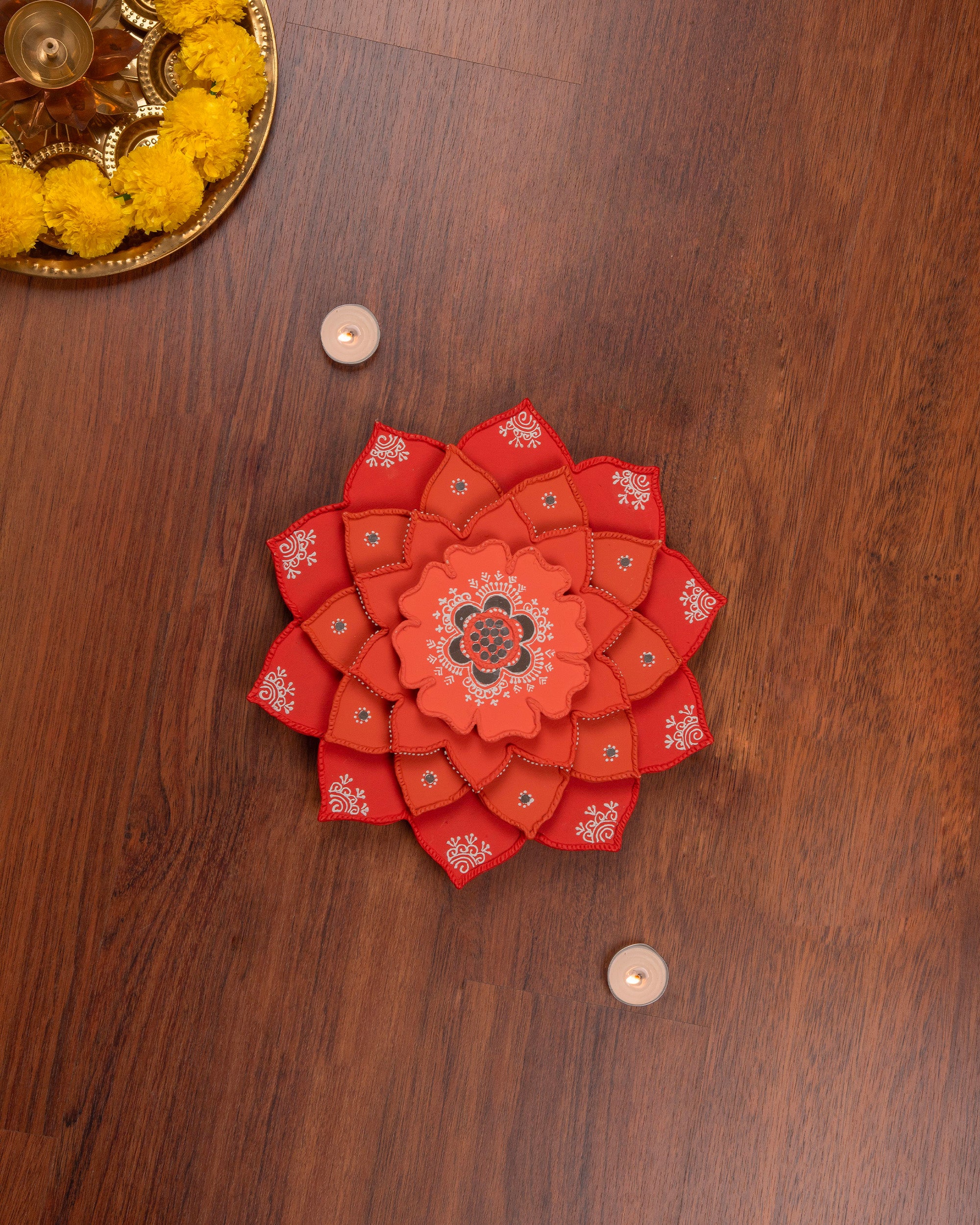 Premsons® Wooden Rangoli Design Set – Decorative Diwali Floor Art & Tealight Holder Set for Festivals, Pooja & Home Décor