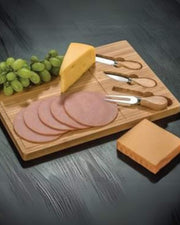 Premsons® Bamboo Cheese Board & Knife Set - Includes 3 Knife Set - Rectangle Serving Tray for Snacks Appetizers Cheese Fruits Crackers - Ideal for Home Party Dinner Special Occasions