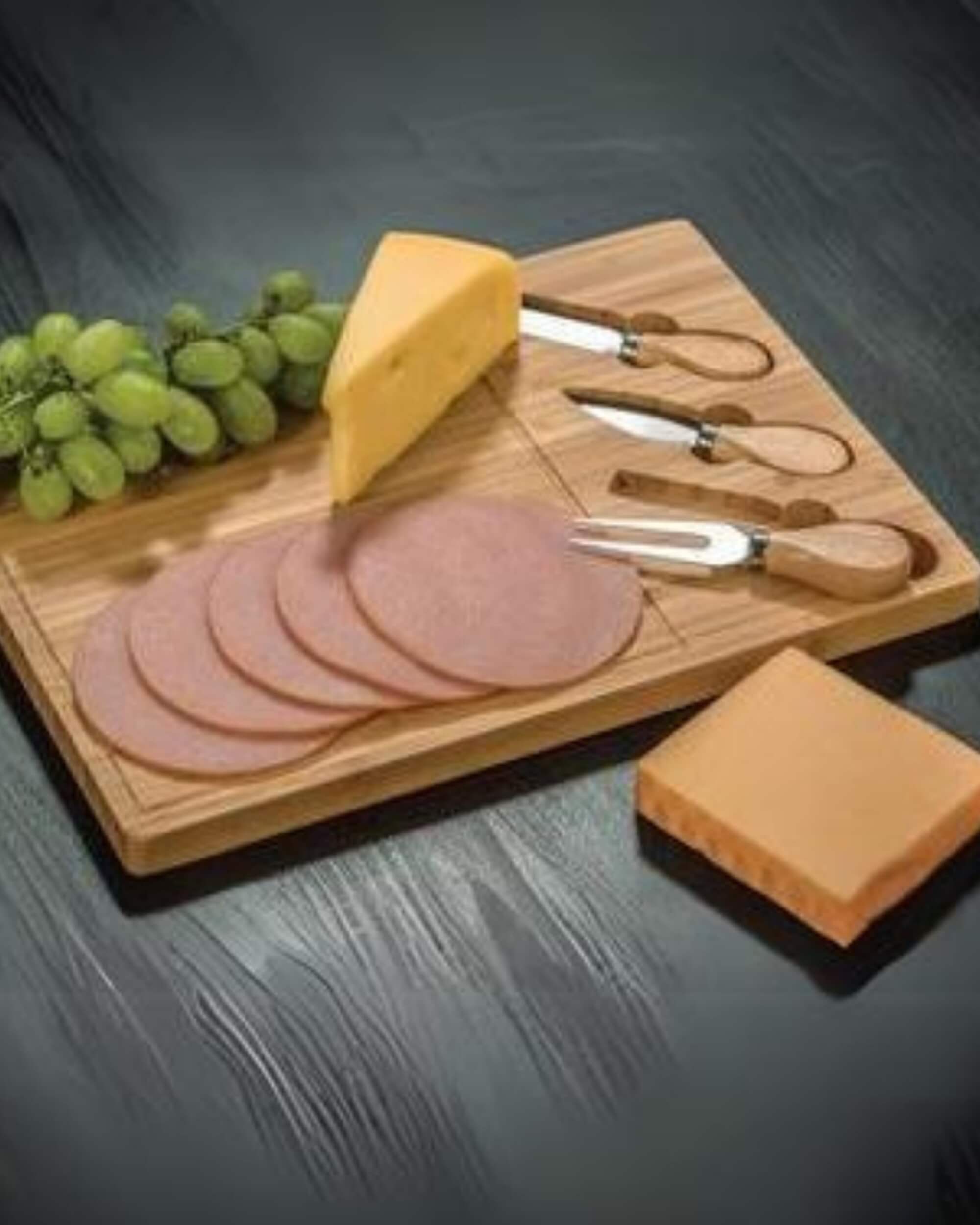 Premsons® Bamboo Cheese Board & Knife Set - Includes 3 Knife Set - Rectangle Serving Tray for Snacks Appetizers Cheese Fruits Crackers - Ideal for Home Party Dinner Special Occasions