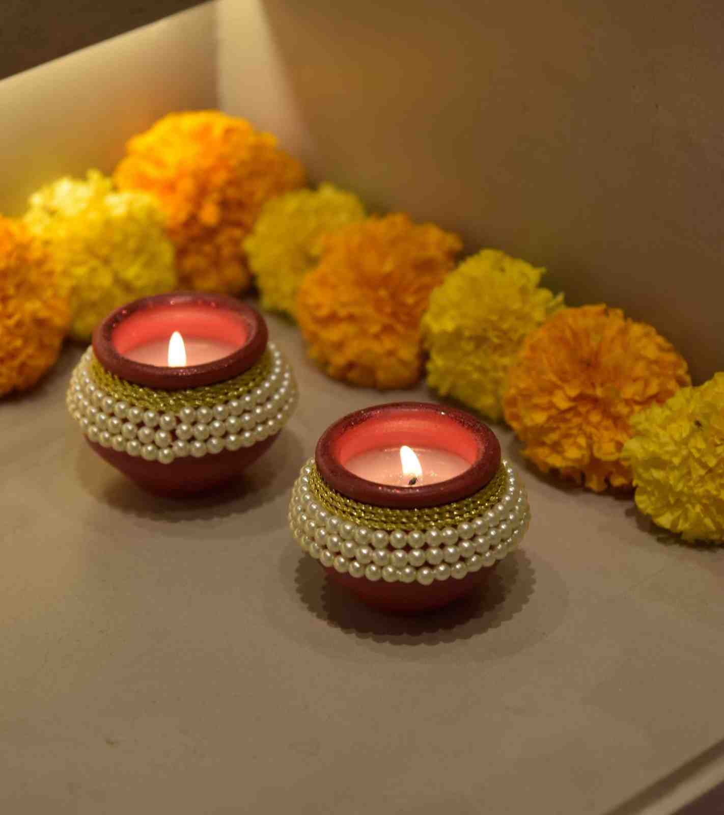 Premsons® Pearl Rim Clay Diya – Wonderful Pooja Thali Accent for Diwali or Housewarming