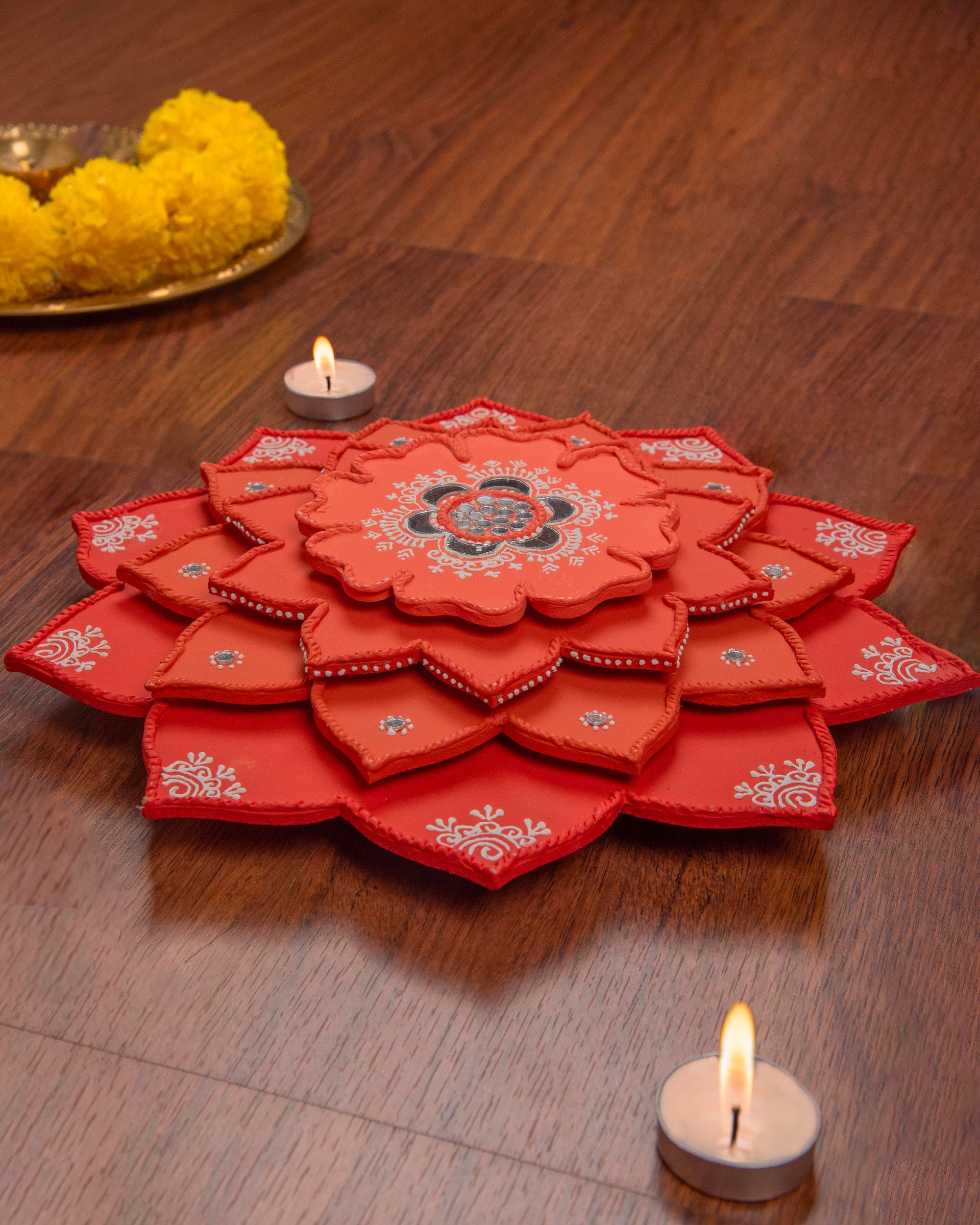 Premsons® Wooden Rangoli Design Set – Decorative Diwali Floor Art & Tealight Holder Set for Festivals, Pooja & Home Décor