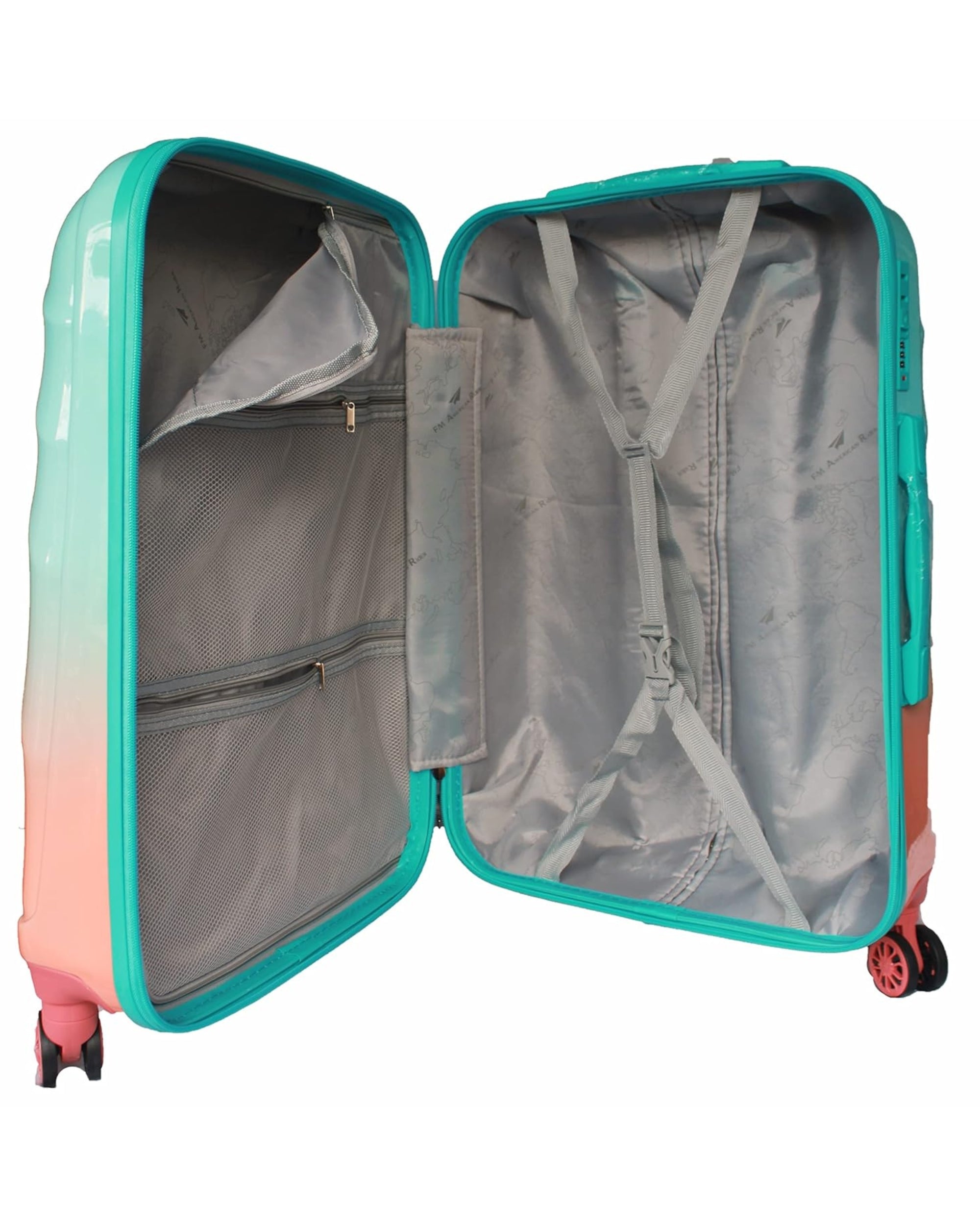 Premsons® American Rider Openskies Polycarbonate Trolley Bag – Dual Tone Orange & Aqua | Lightweight, Durable & Flexible Hard-Sided Luggage with 360° Wheels