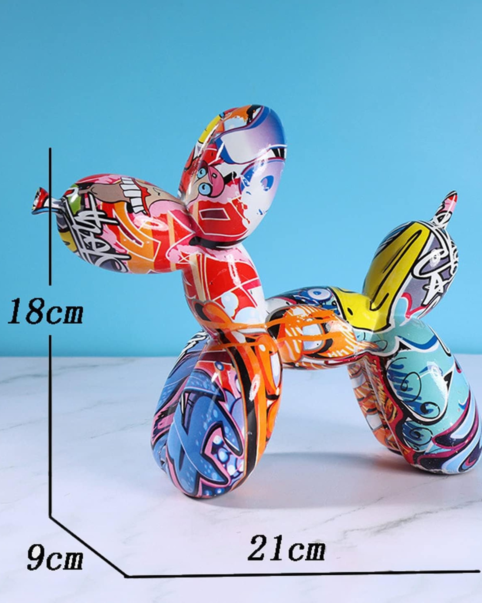 Premsons® Graffiti Balloon Dog Sculpture – Multicolor Resin Figurine | Enamel Hand-Painted Pop Art Showpiece for Home, Office, Studio & Modern Décor