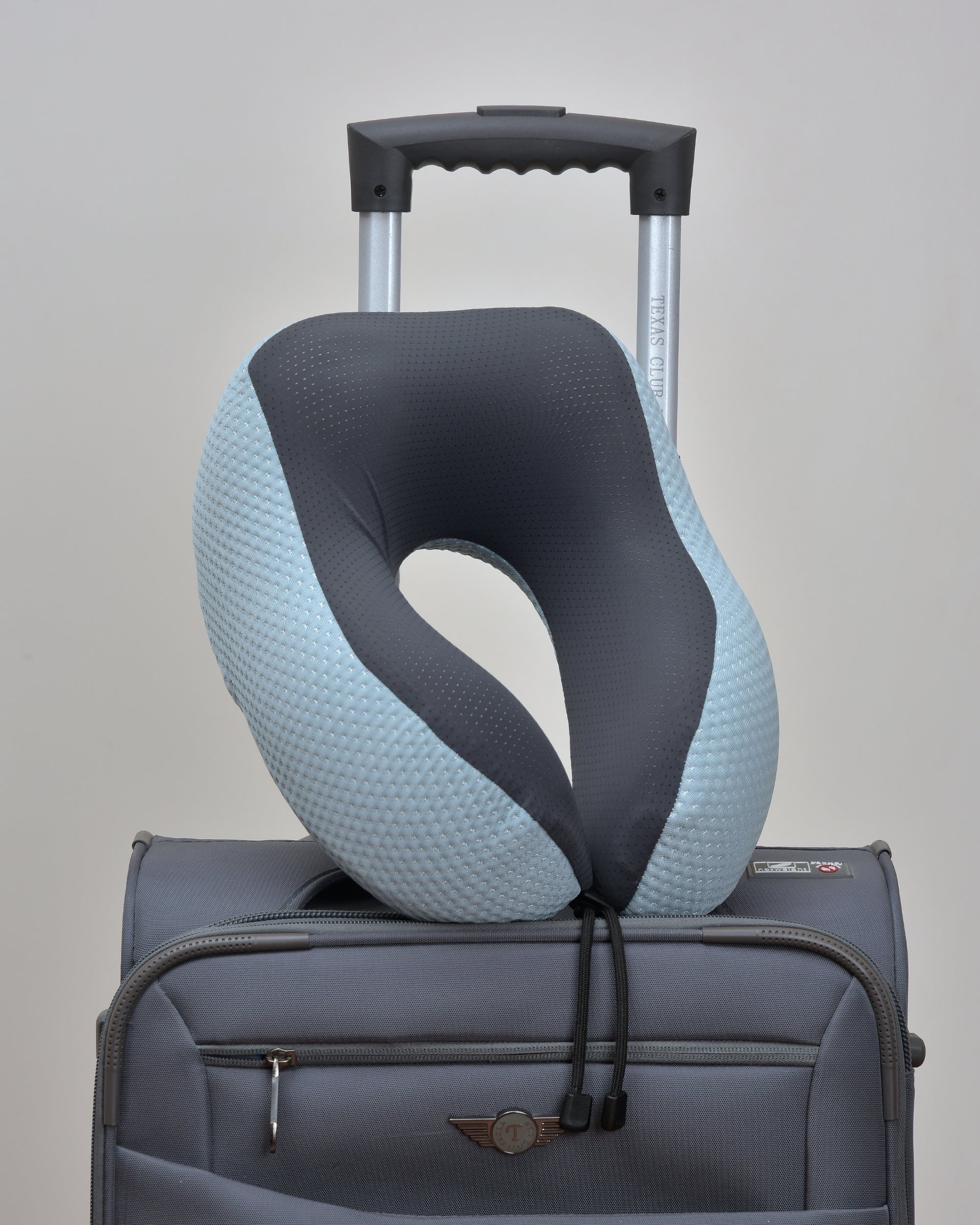 Cushy® Travel Neck Pillow with 360-Degree Head Support - Memory Foam Luxury Soft Pillow for Sleeping Rest - Home Travel Airplane Car - with Adjustable Toggles, Light Blue