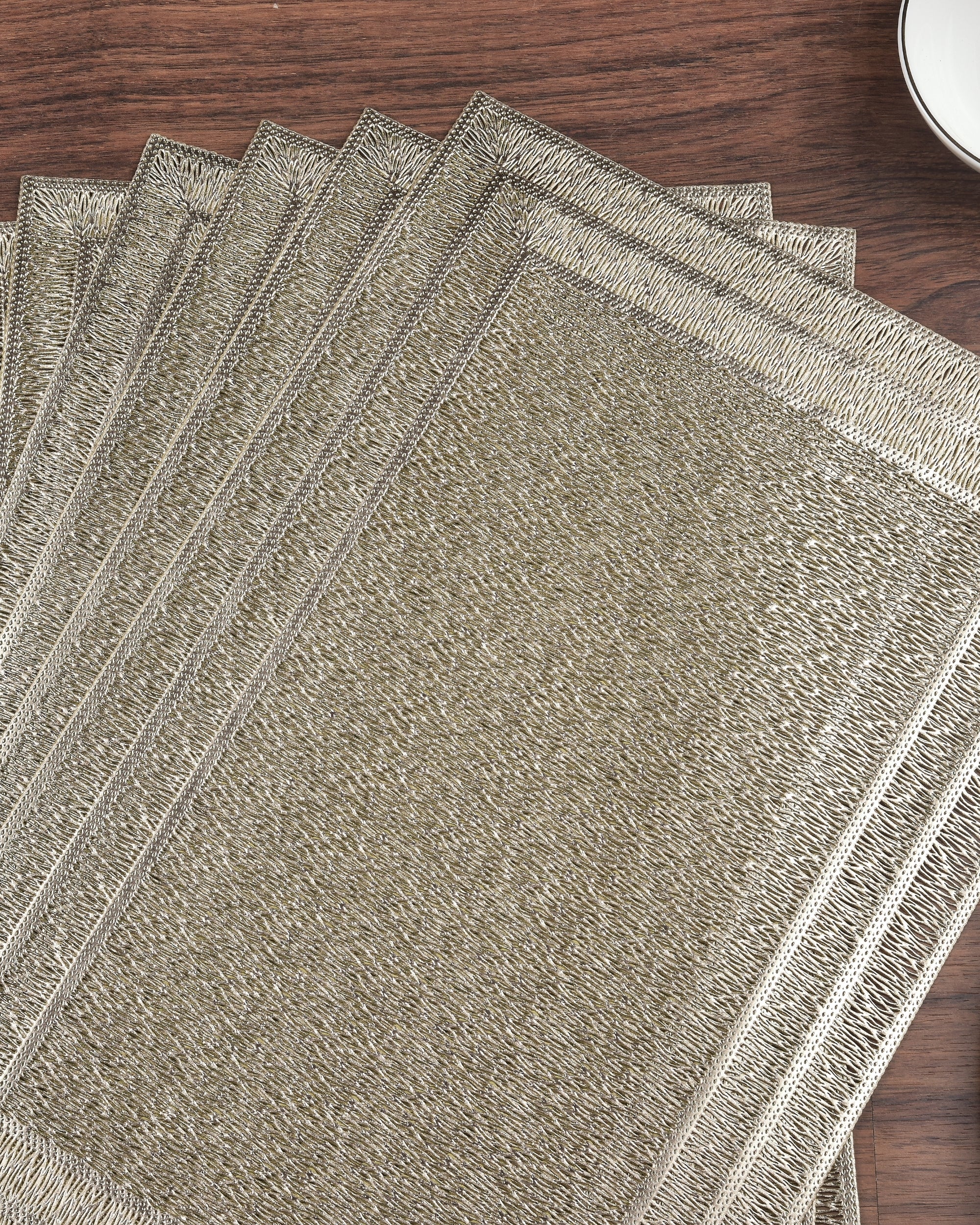 Premsons® Golden Vinyl Rectangle Placemats – Washable, Non-Slip, Stain-Resistant Hollow Design Table Mats for Dining, Kitchen, Wedding & Party Décor