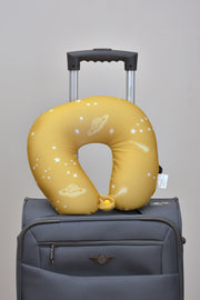 Cushy® Travel Neck Pillow with 360-Degree Head Support - Micro Beads Luxury Soft Pillow for Sleeping Rest - Home Travel Airplane Car - Printed, Yellow