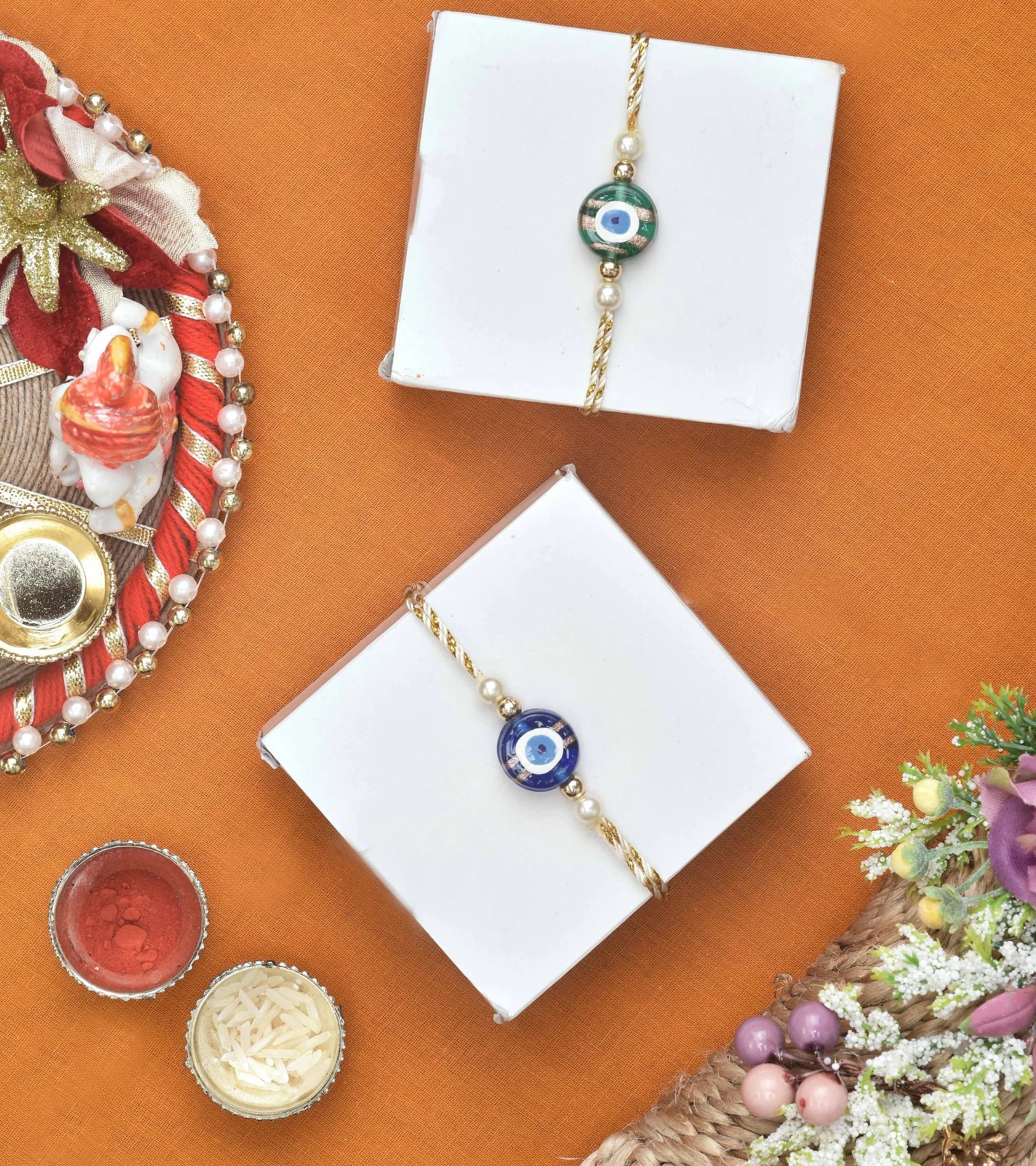 Premsons® Evil Eye Combo Pack of 2 Rakhis – Handcrafted Threads for Raksha Bandhan Celebrations