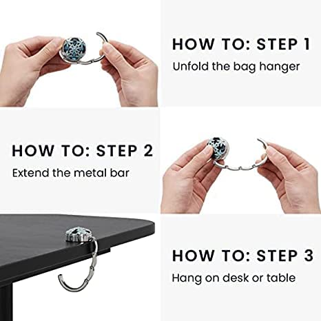 Premsons® Foldable Purse Holder Hook - Handbag Hanger for Table Desk - Bling Rhinestone Bag Holder for Women - Round Shape