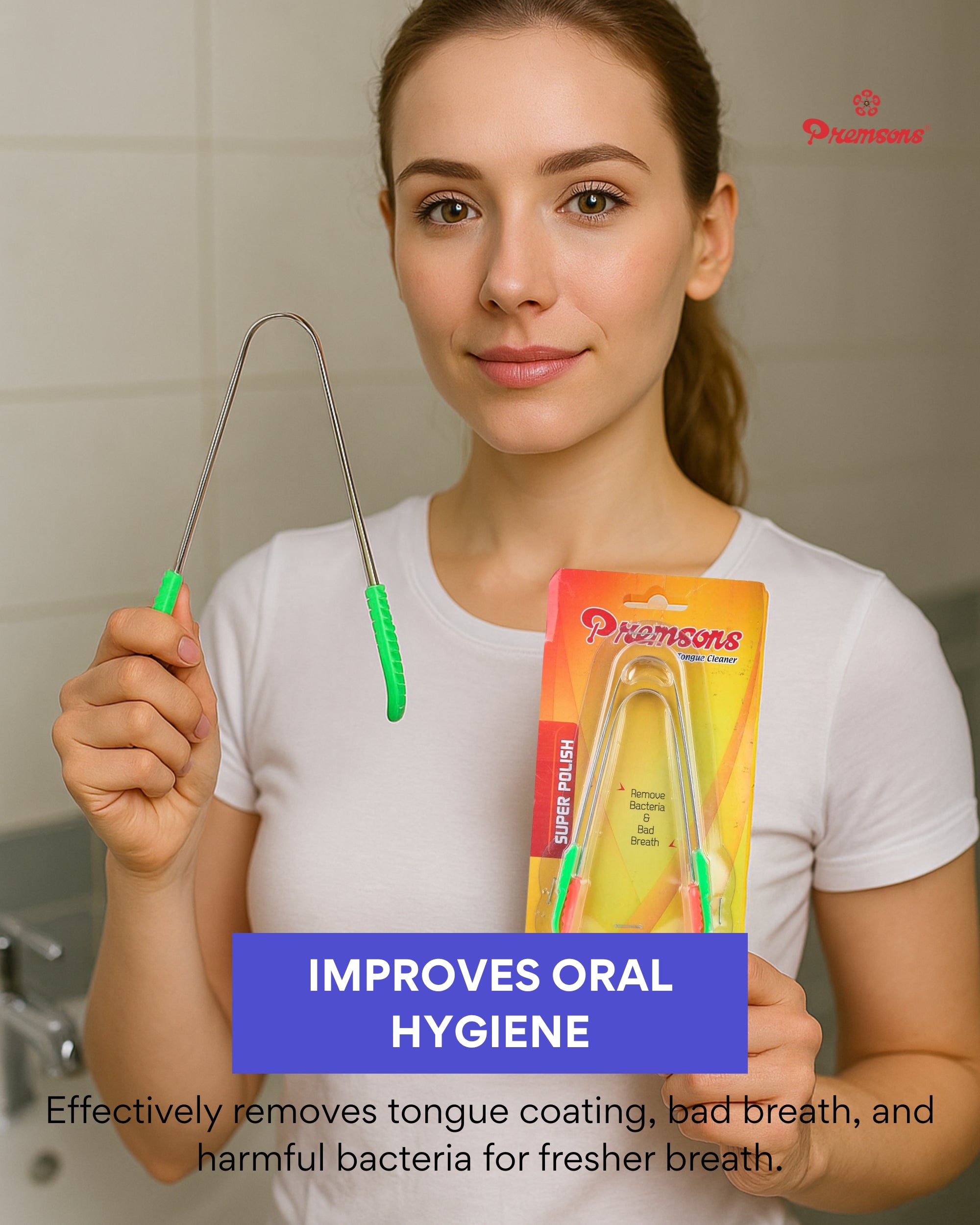 Premsons® Stainless Steel Tongue Cleaner with Soft Ergonomic Grip Handles – Premium Super Polish Oral Hygiene Scraper for Fresh Breath – Flexible, Strong, Rust-Free – Assorted Colour Options – Pack of 2
