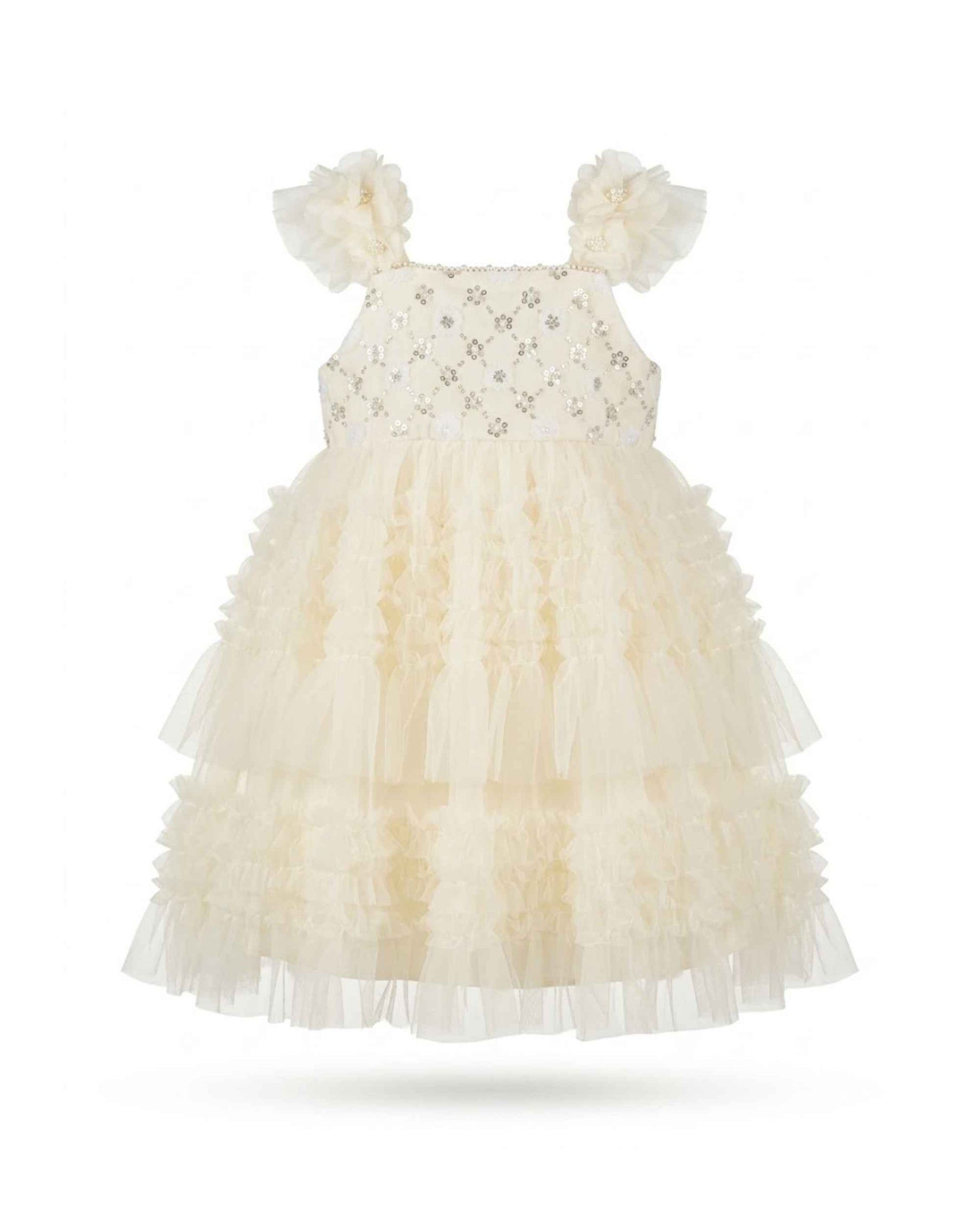 Ivory Lace Tiered Party Dress for Girls Elegant Special Occasion Outfit Default Title