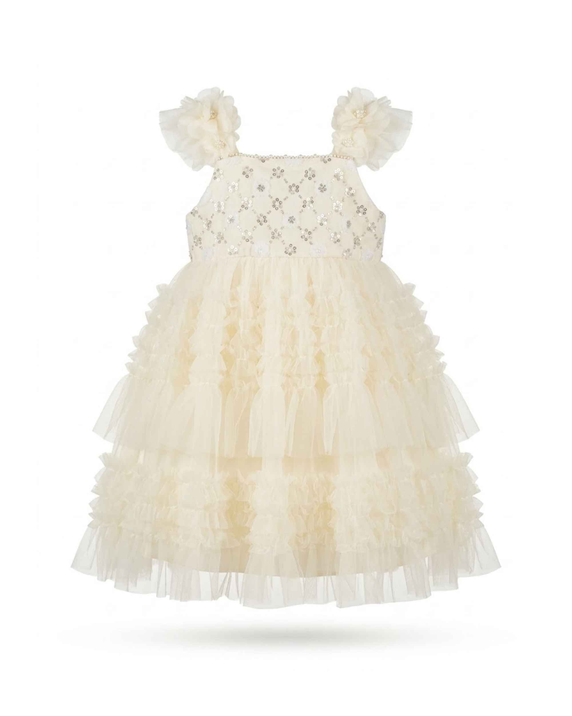 Ivory Lace Tiered Party Dress for Girls Elegant Special Occasion Outfit Default Title