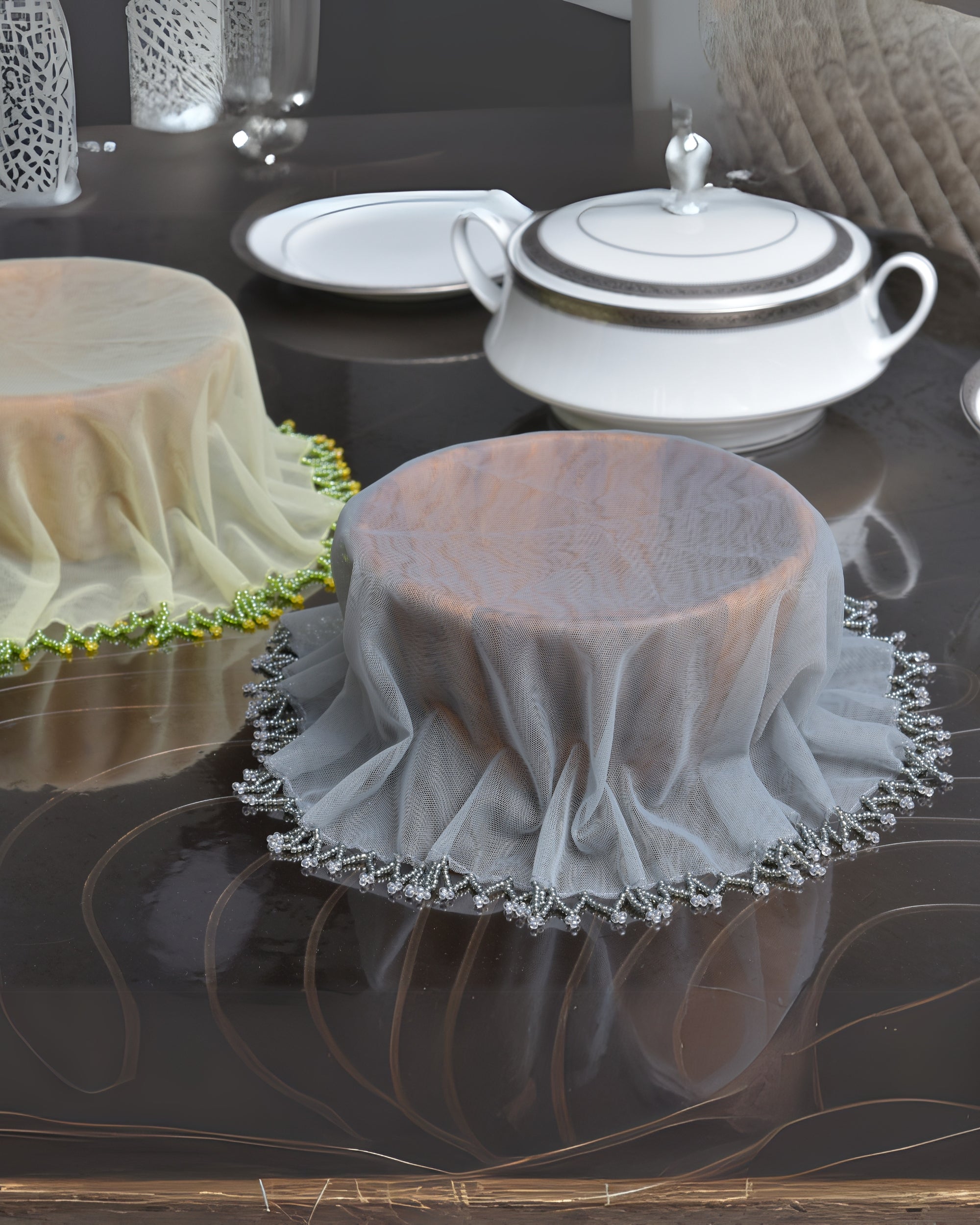 Premsons® Decorative Food Cover with Lace – Elegant Dome-Shaped Net for Protecting Food from Insects & Dust – Ideal for Dining Table & Outdoor Use