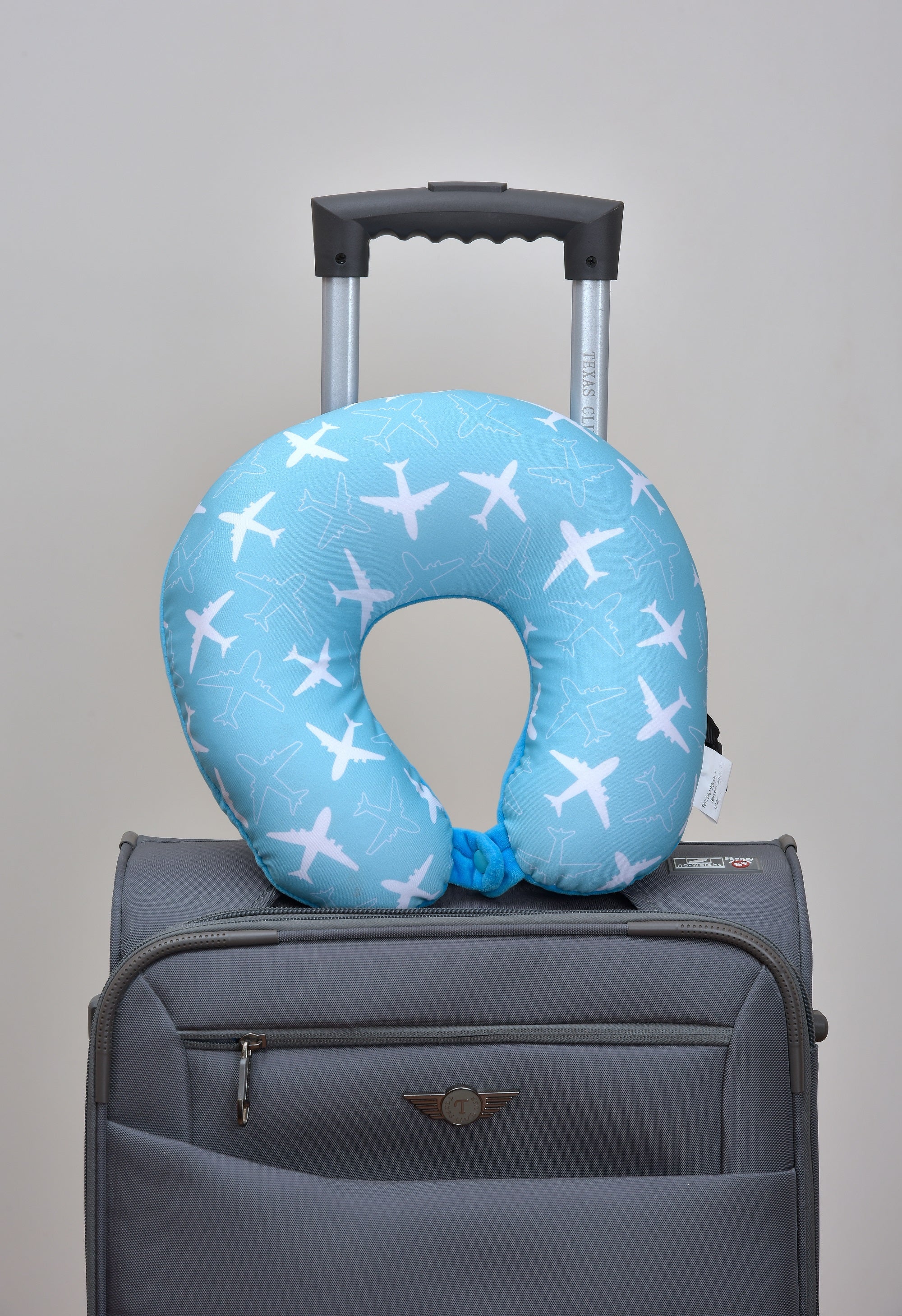 Cushy® Travel Neck Pillow with 360-Degree Head Support - Micro Beads Luxury Soft Pillow for Sleeping Rest - Home Travel Airplane Car - Printed, Baby Blue