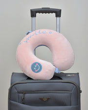 Cushy® Travel Neck Pillow with 360-Degree Head Support - Memory Foam Luxury Soft Pillow for Sleeping Rest - Home Travel Airplane Car - Smiley Printed, Pink & Blue