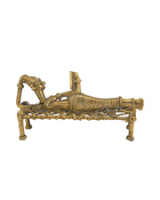 Premsons® Tribal Lady Reading Book Sleeping on Cot | Handcrafted Dhokra Craft Brass Figurine for Home & Office Décor