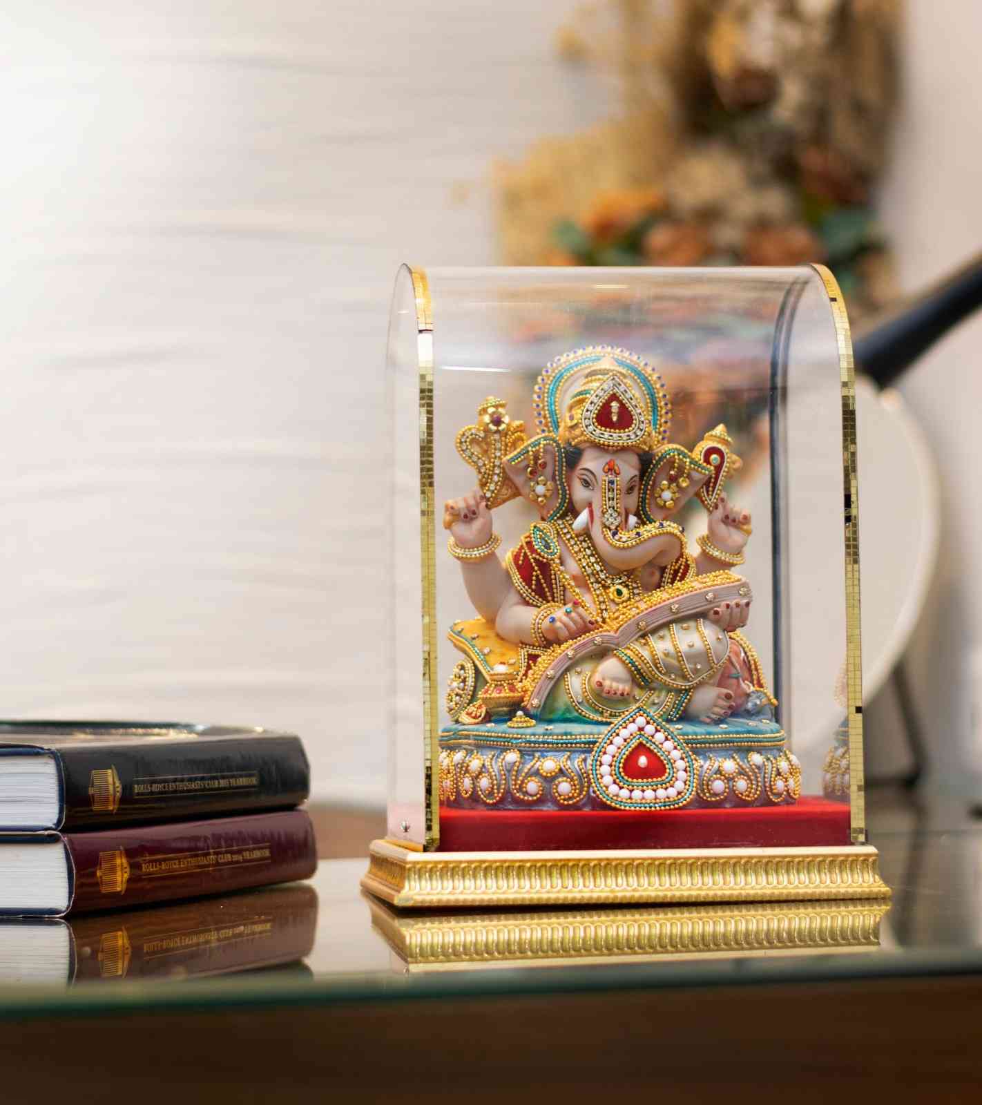 Premsons® Lord Ganesha in Acrylic Case – Spiritual Table Decor & Beautiful Gift