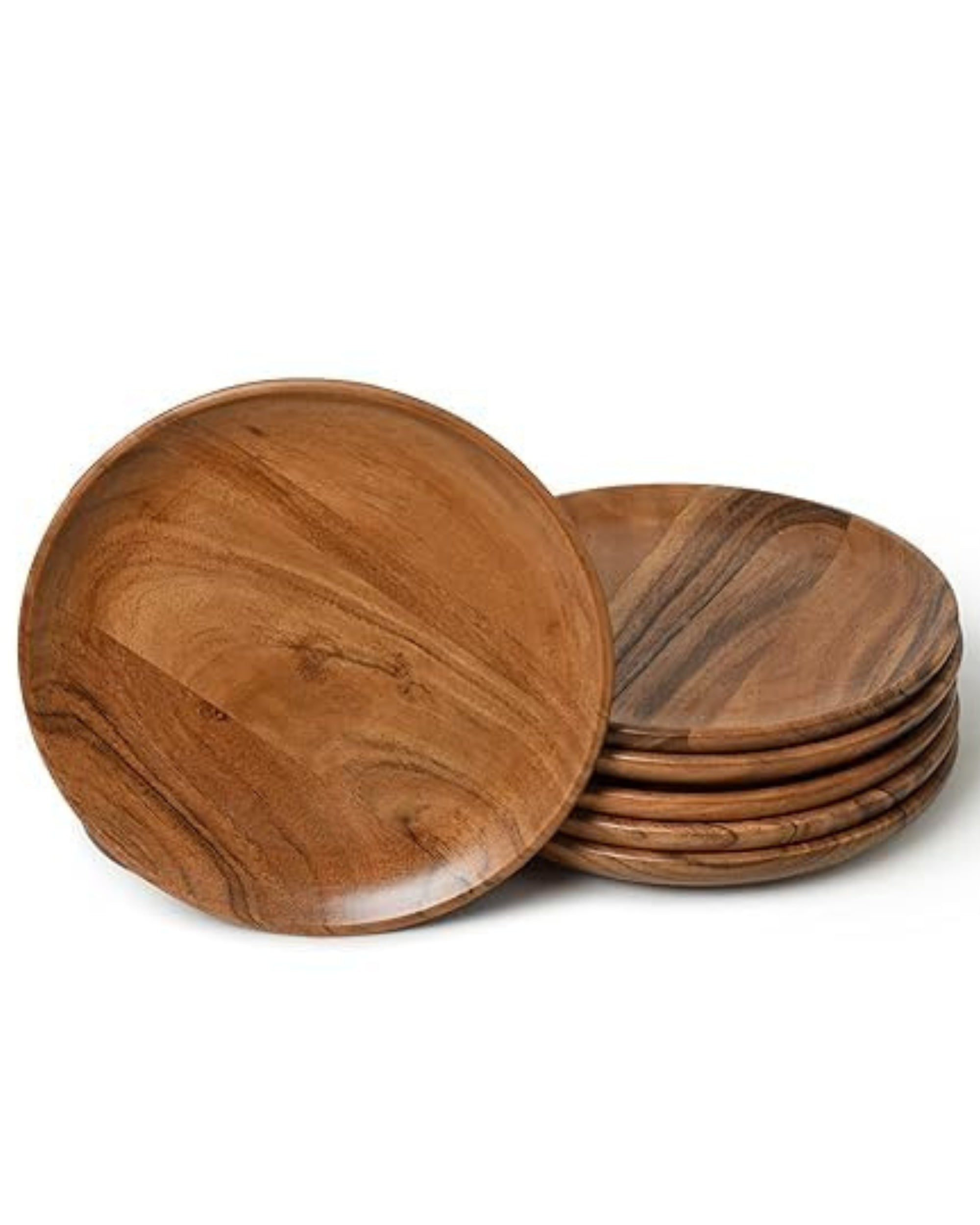 Premsons® Wooden Round Plates – Set of 6 | Multipurpose Serving Plates for Snacks, Desserts, Breakfast & More | Durable & Stylish Tableware for Home & Kitchen