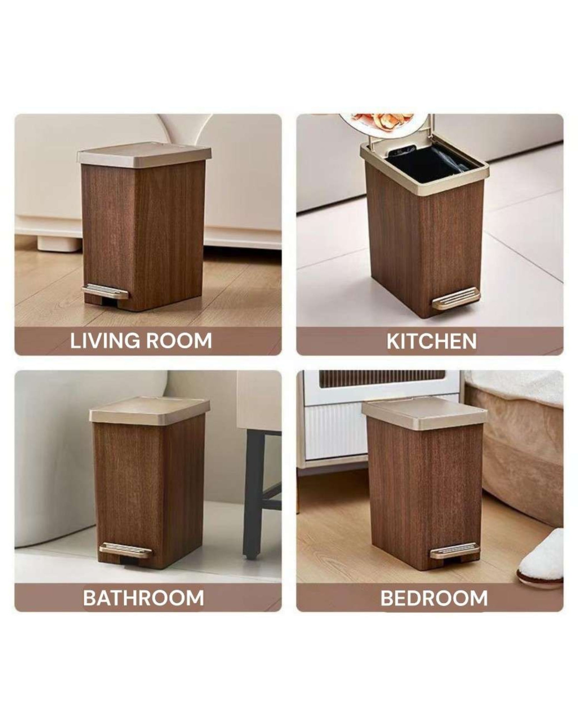 Premsons® Rectangular Dustbin – Stylish Wood Effect Garbage Bin for Home, Office & Bathroom Waste Disposal