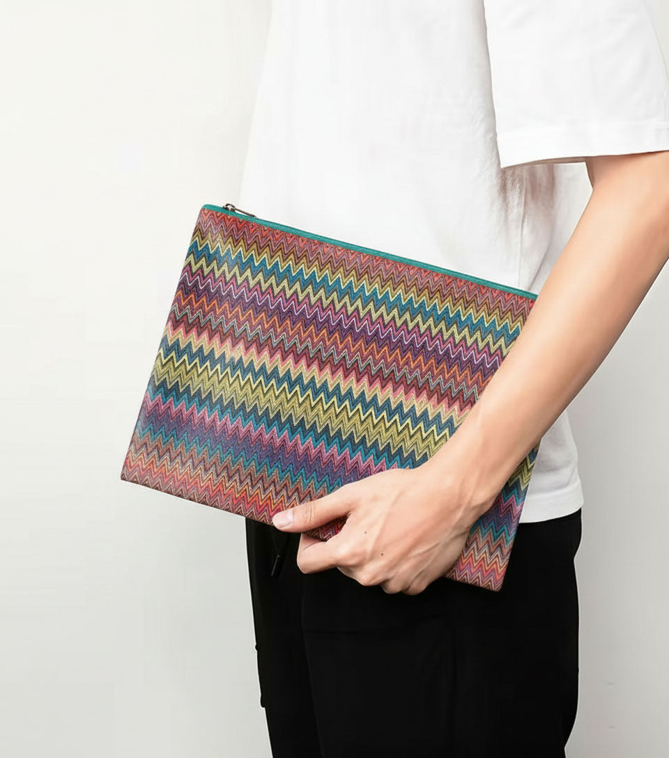 Premsons® Zigzag Print Pouch | Trendy Geometric Design, Durable Fabric, Secure Zip Closure, Lightweight & Multipurpose Storage for Travel, Makeup & Daily Essentials